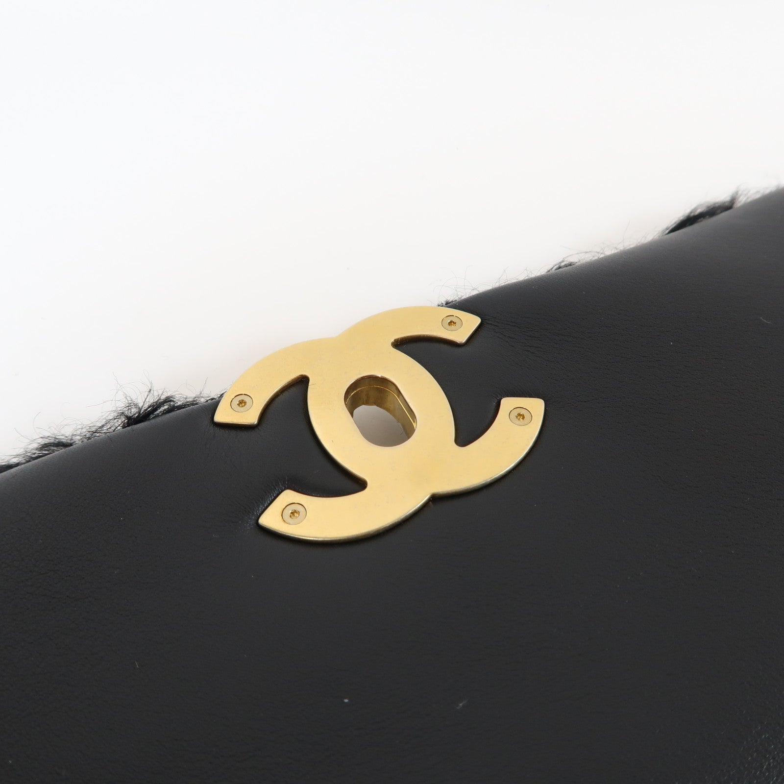 CHANEL 【激減優惠】毛茸2 Way Chain Shoulder Bag金扣鏈帶肩背袋黑色