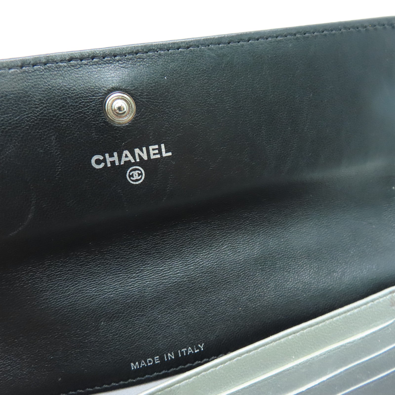 CHANEL 羊皮皮革Long Wallet银扣长钱包黑色