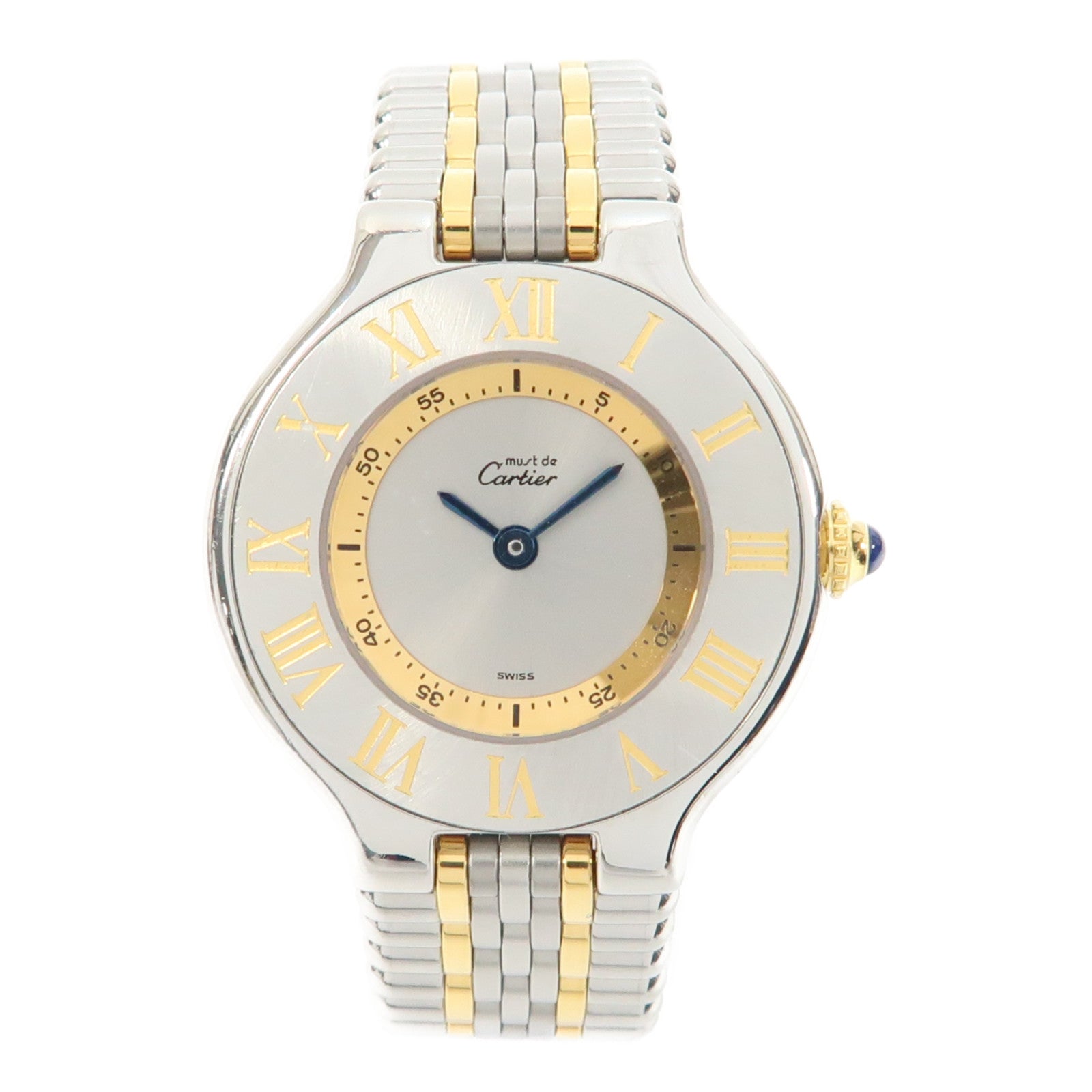 CARTIER Must De Cartier 18K黃金/不鏽鋼手錶石英機芯銀色