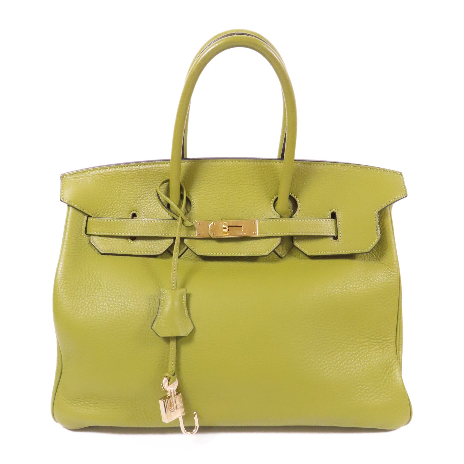 HERMES Clemence皮革Birkin 35金扣手挽袋Vert Anis