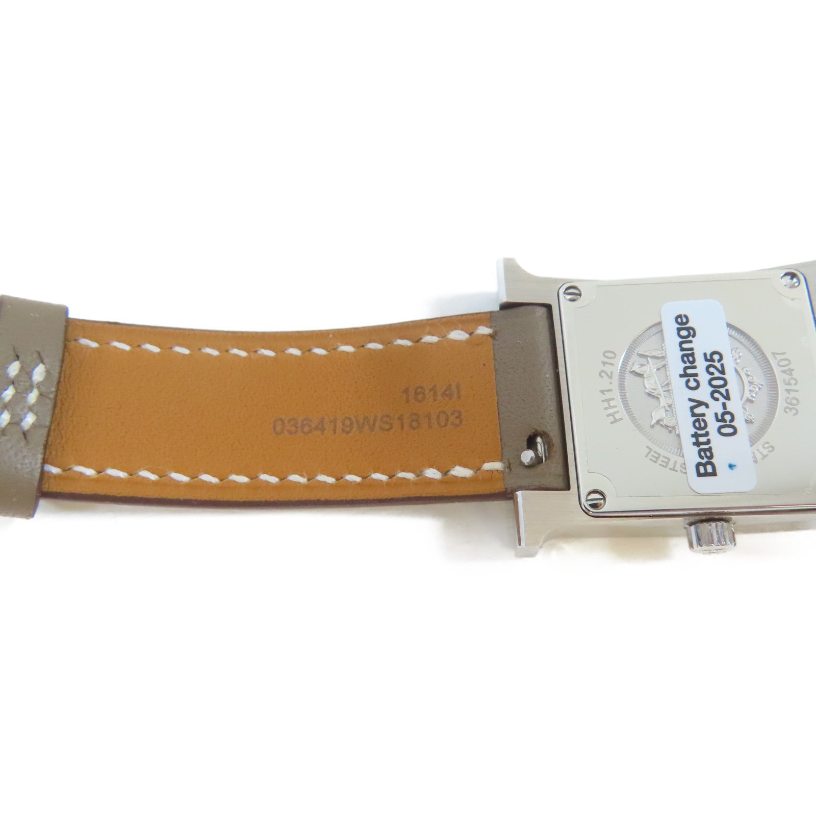 HERMES H Watch不鏽鋼/皮革手錶石英機芯白色#16cm