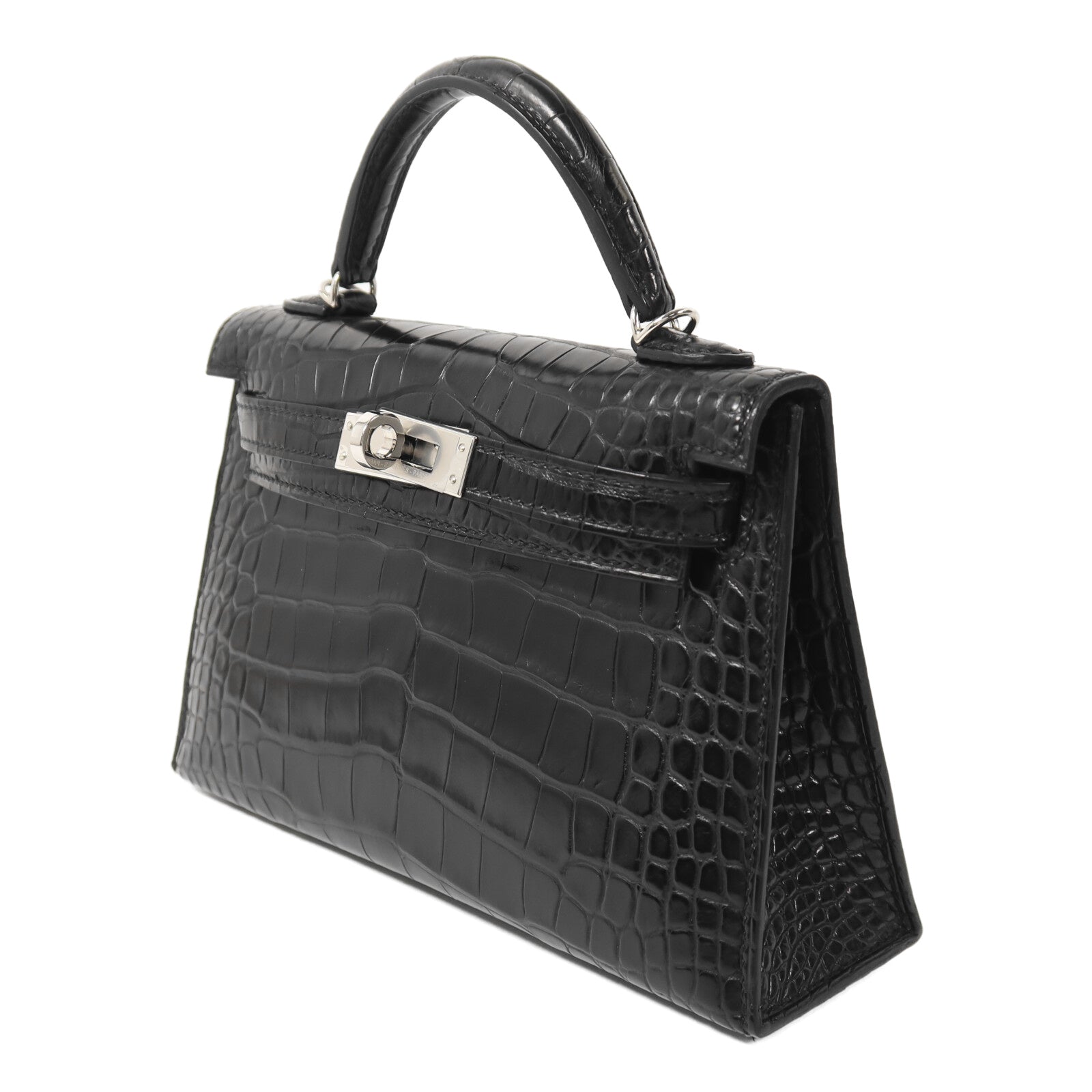 HERMES Alligator皮革Mini Kelly手挽肩背兩用袋Noir