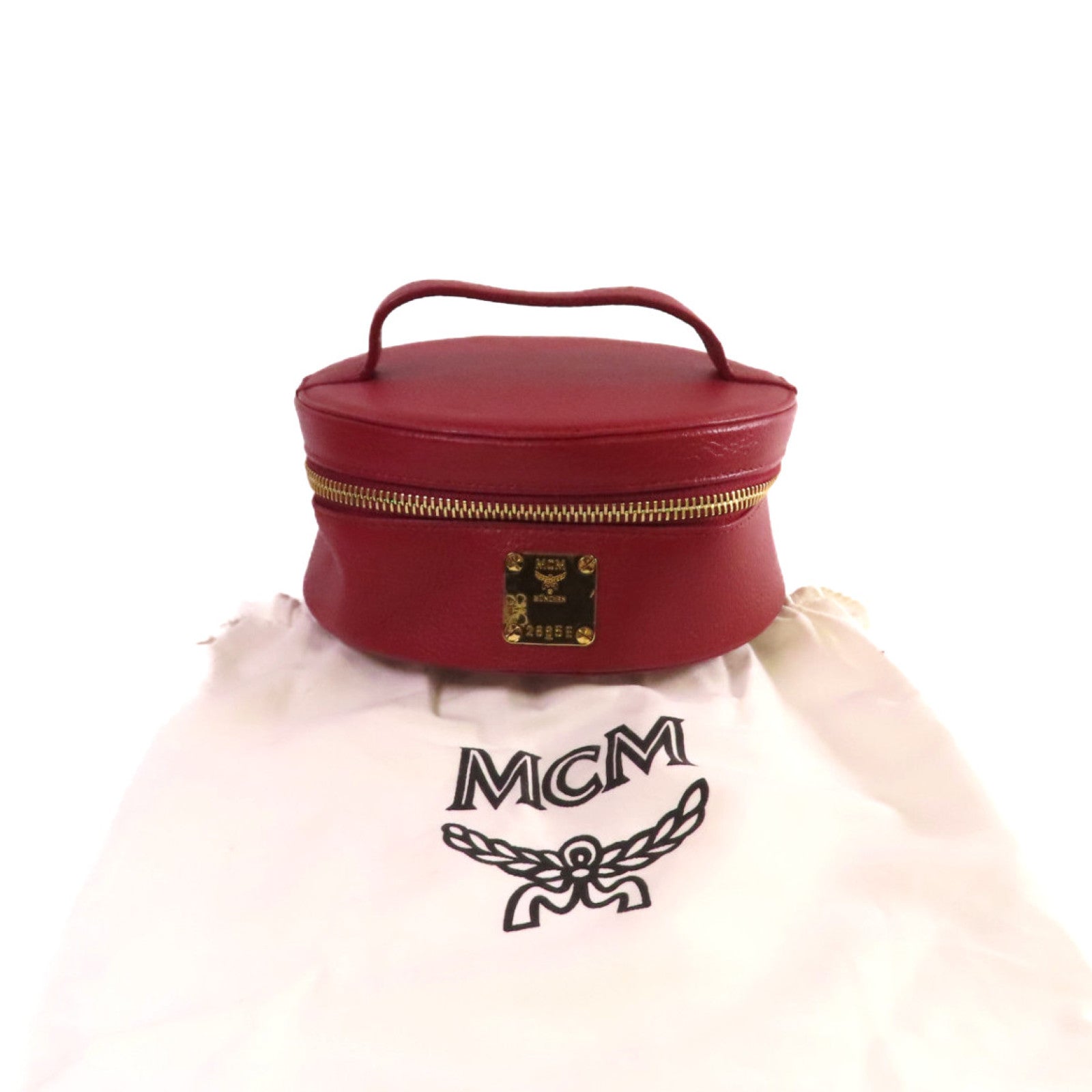 MCM 【激減優惠】皮革Vanity Cosmetic Case金扣化妝箱/手挽袋紅色