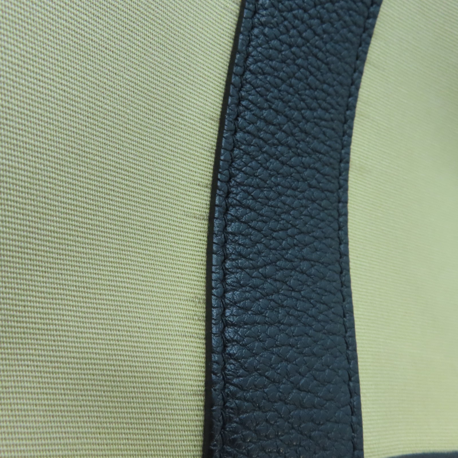HERMES 【激減優惠】帆布GardenParty PM銀扣手挽袋米色/黑色