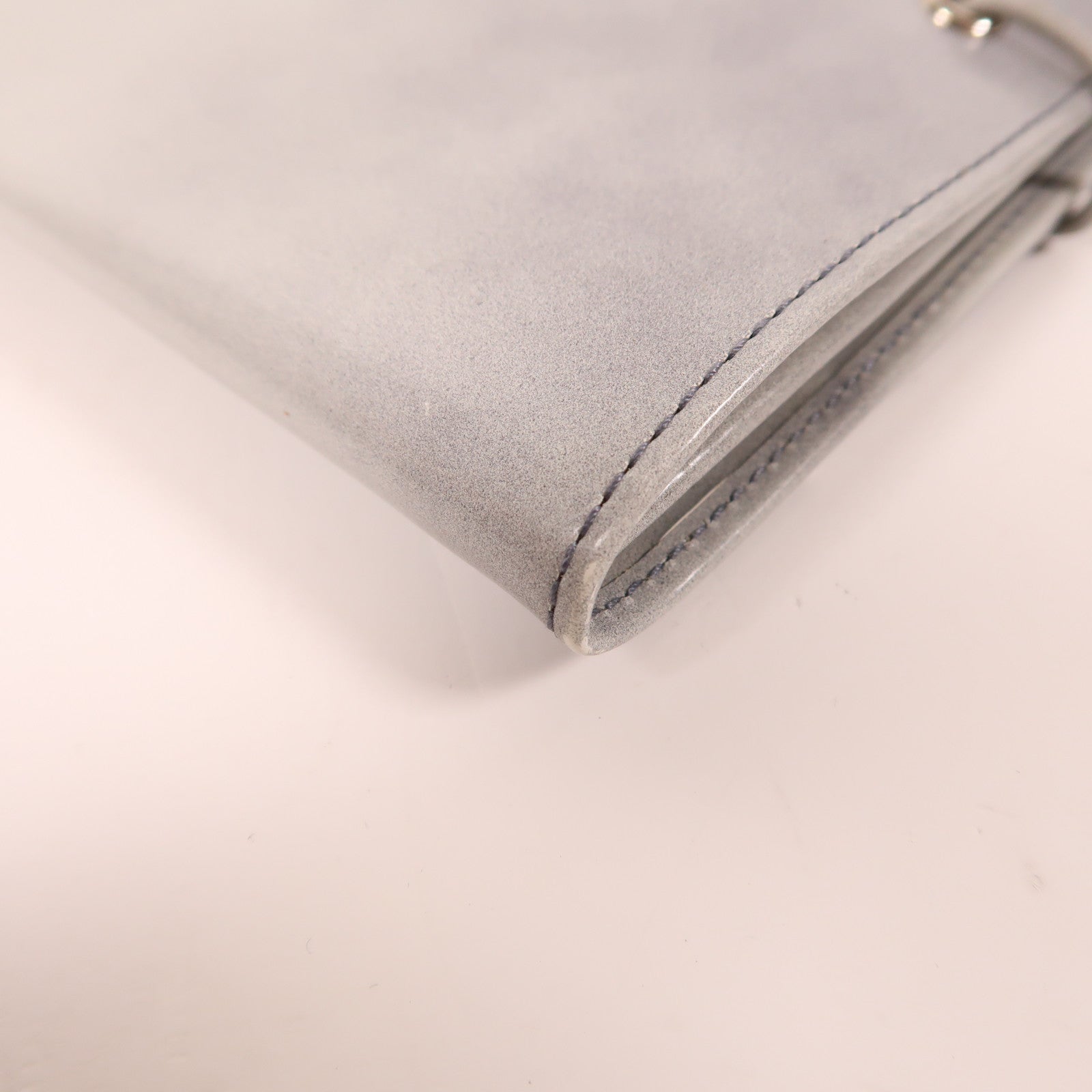 PRADA SHW Clutch Bag Pouch Calfskin Leather Grey