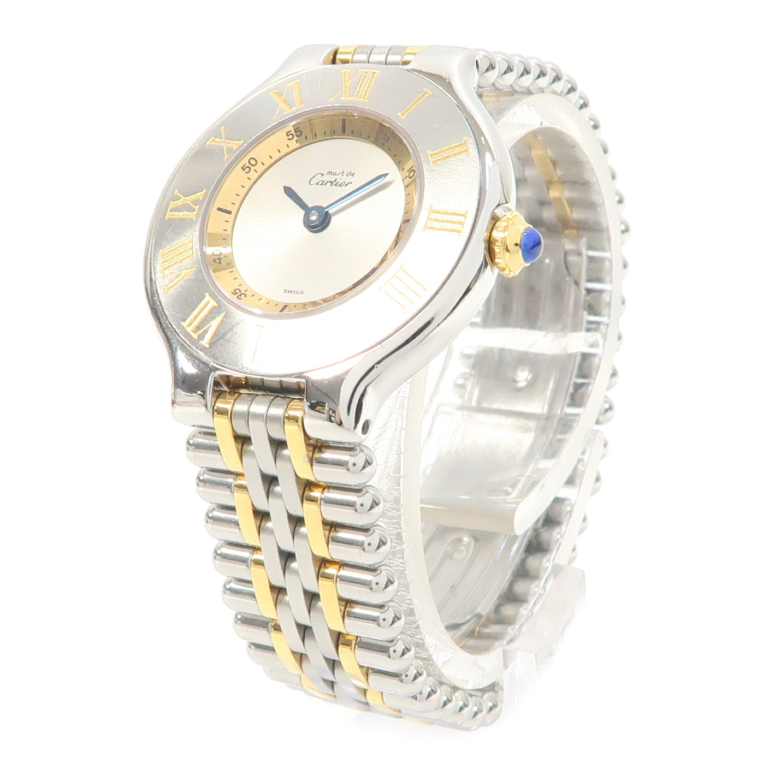 CARTIER Must De Cartier 18K黃金/不鏽鋼手錶石英機芯銀色