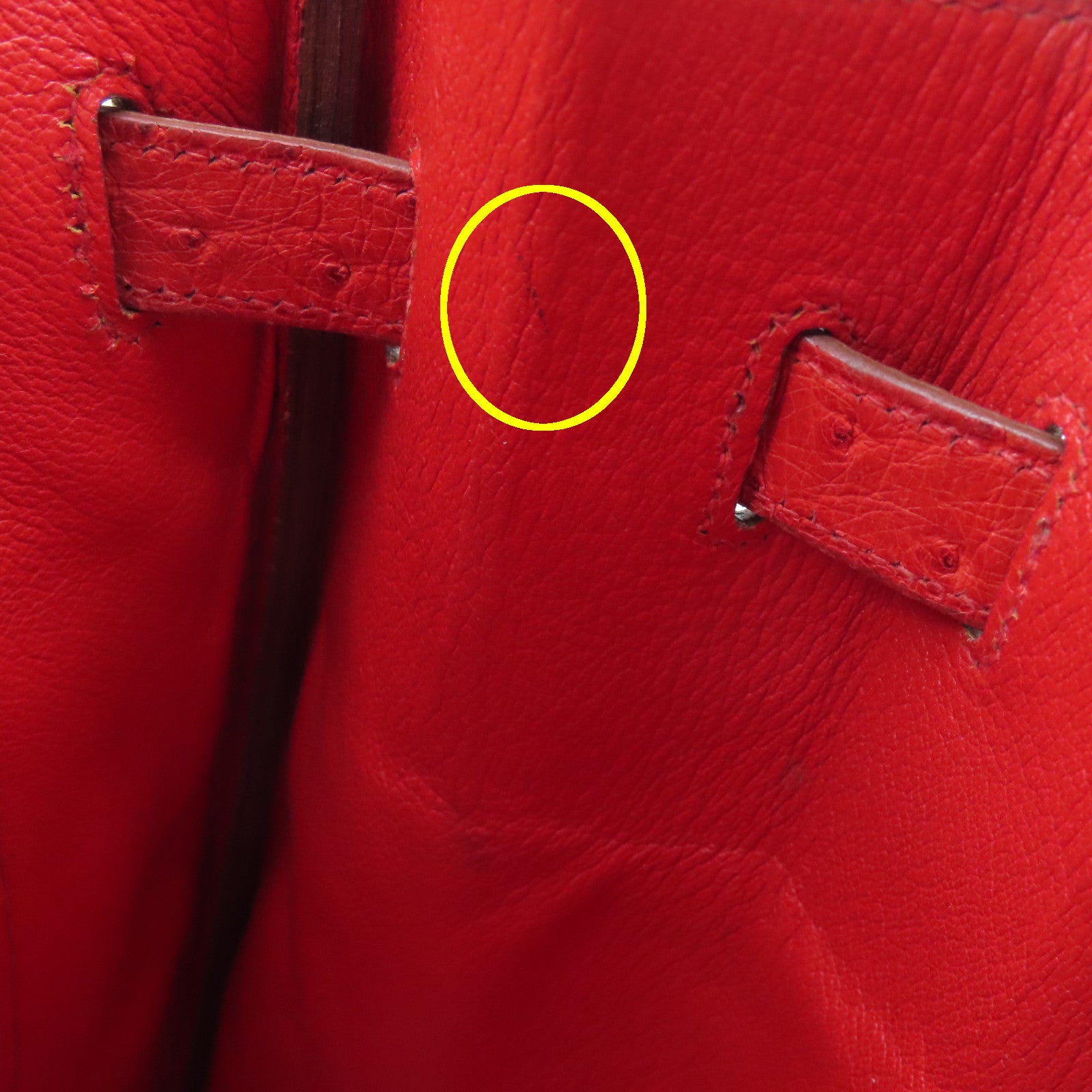 HERMES Ostrich Leather Birkin 35 Gold Buckle Hand Bag Ostrich Red