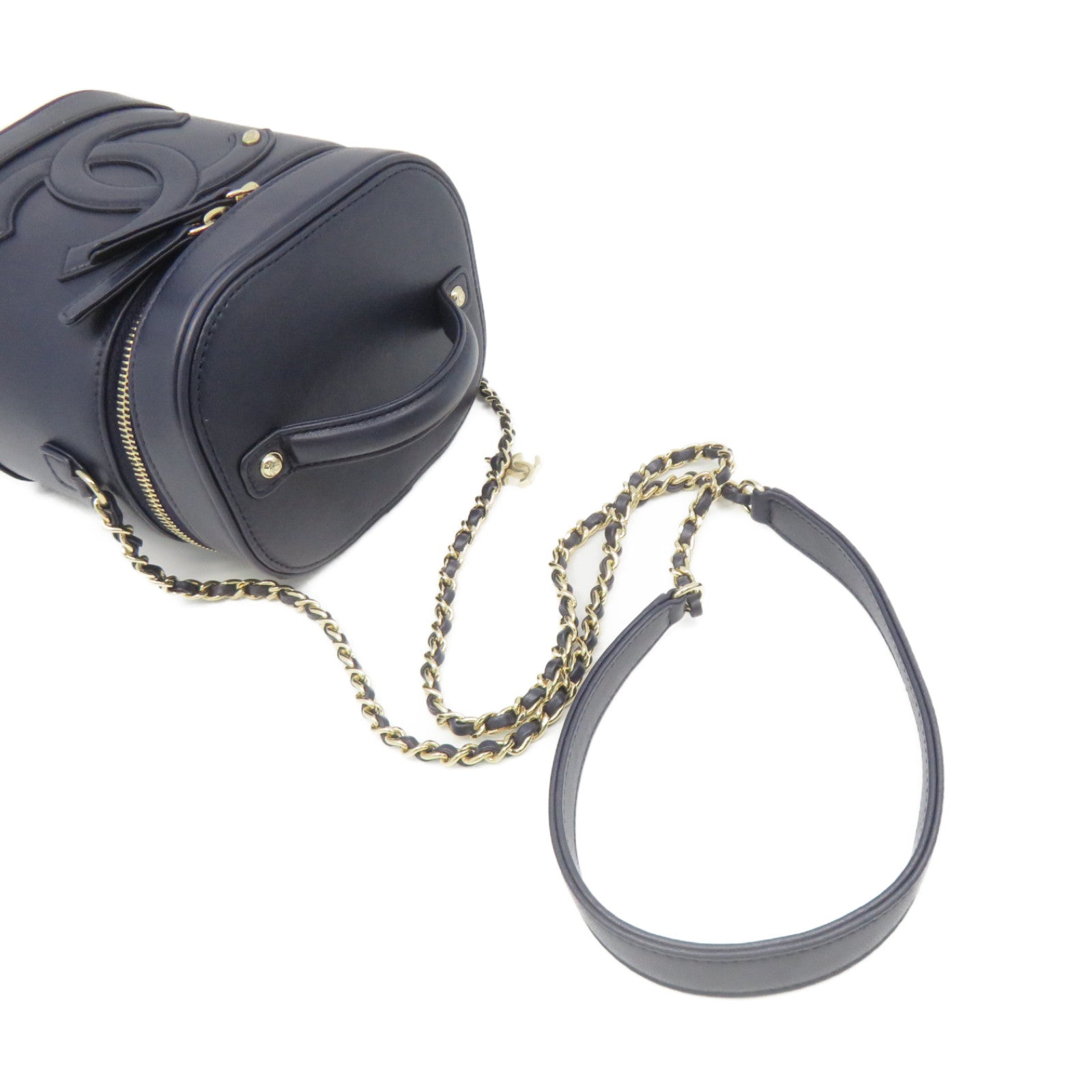 CHANEL 牛皮皮革Chain Shoulder Bag金扣链带肩背袋蓝色