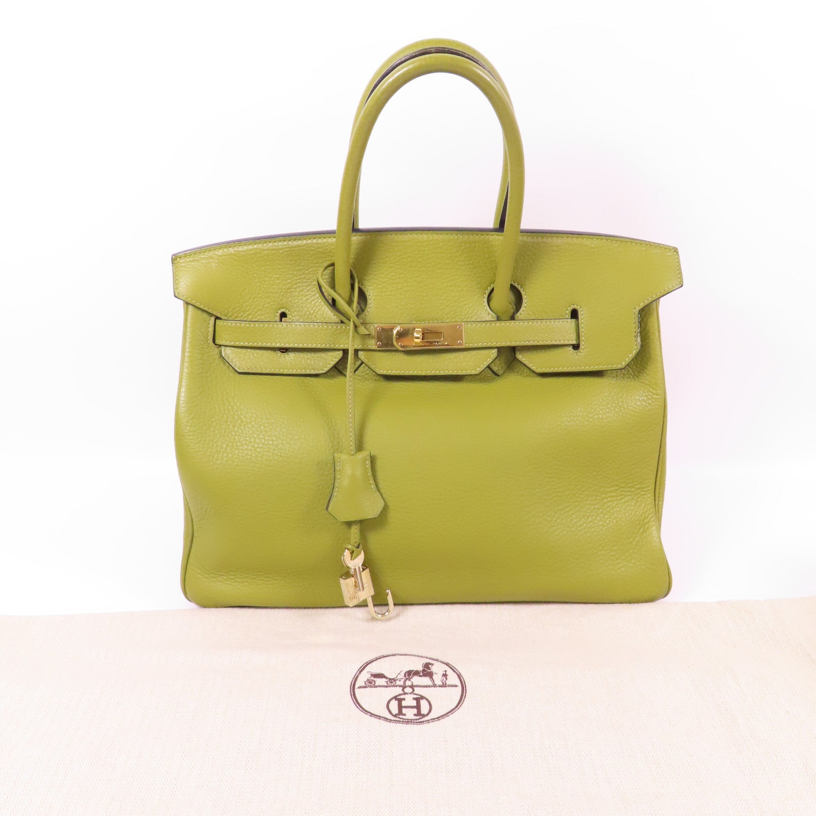 HERMES Clemence皮革Birkin 35金扣手挽袋Vert Anis