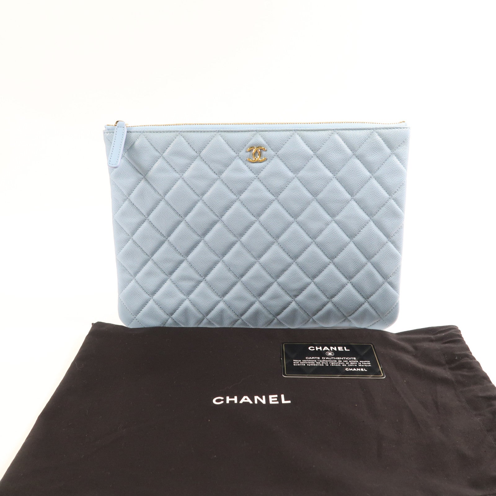 CHANEL 牛皮皮革Pouch金扣手拿包