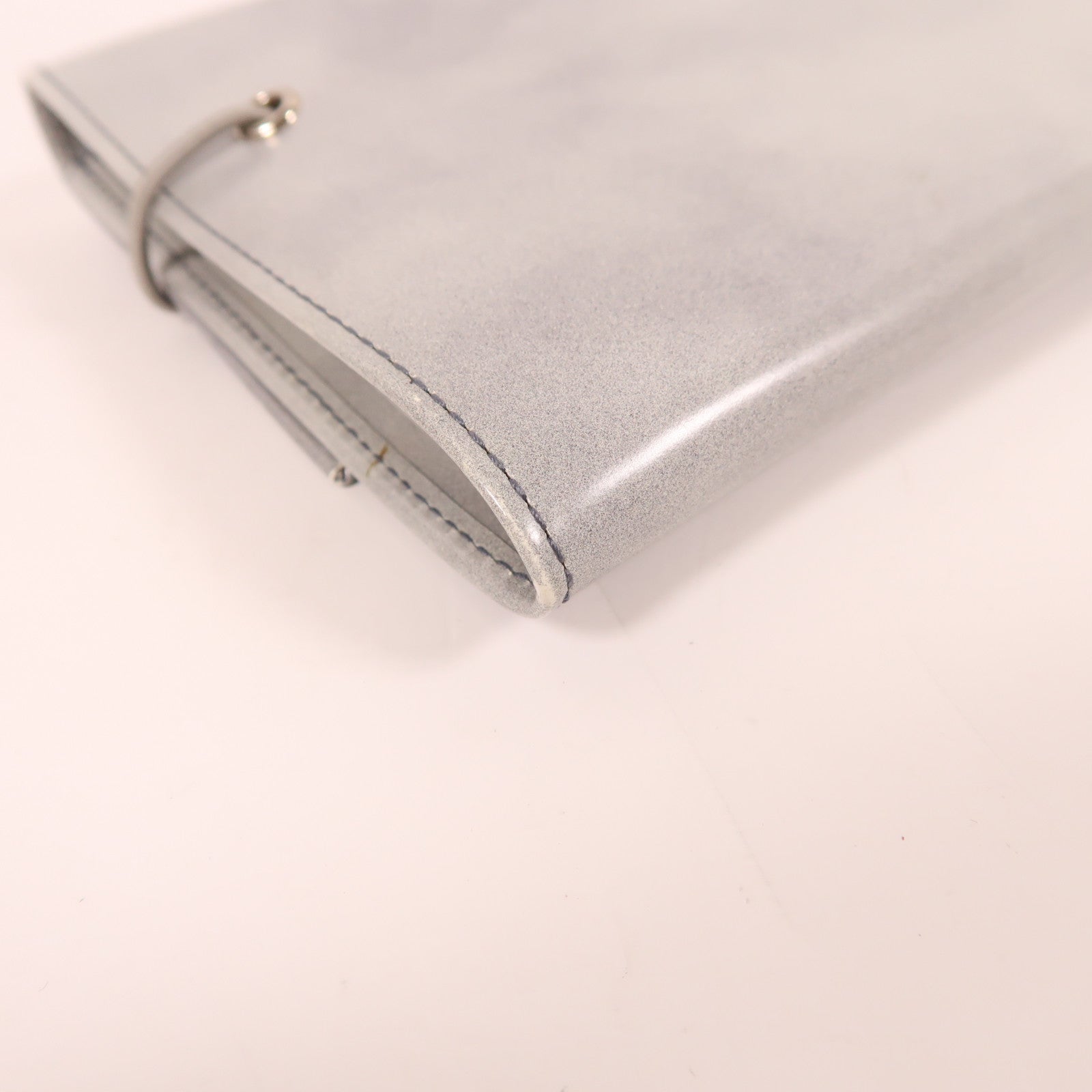 PRADA SHW Clutch Bag Pouch Calfskin Leather Grey