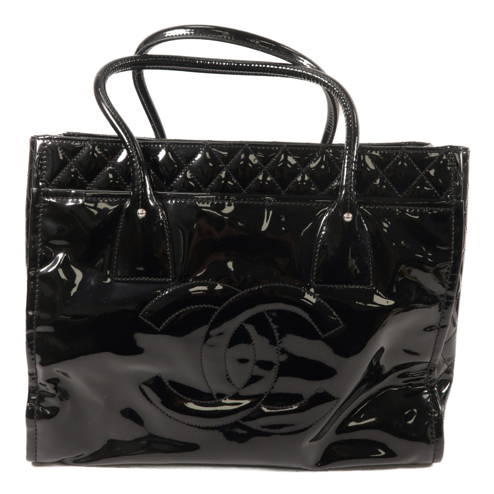 CHANEL 漆皮/牛皮皮革/Totebag銀扣肩背袋