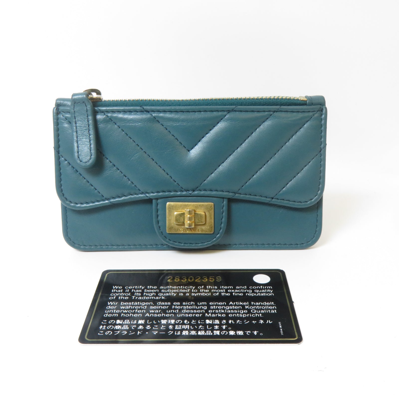 CHANEL 斜紋牛皮皮革Card Case金扣卡片套藍色