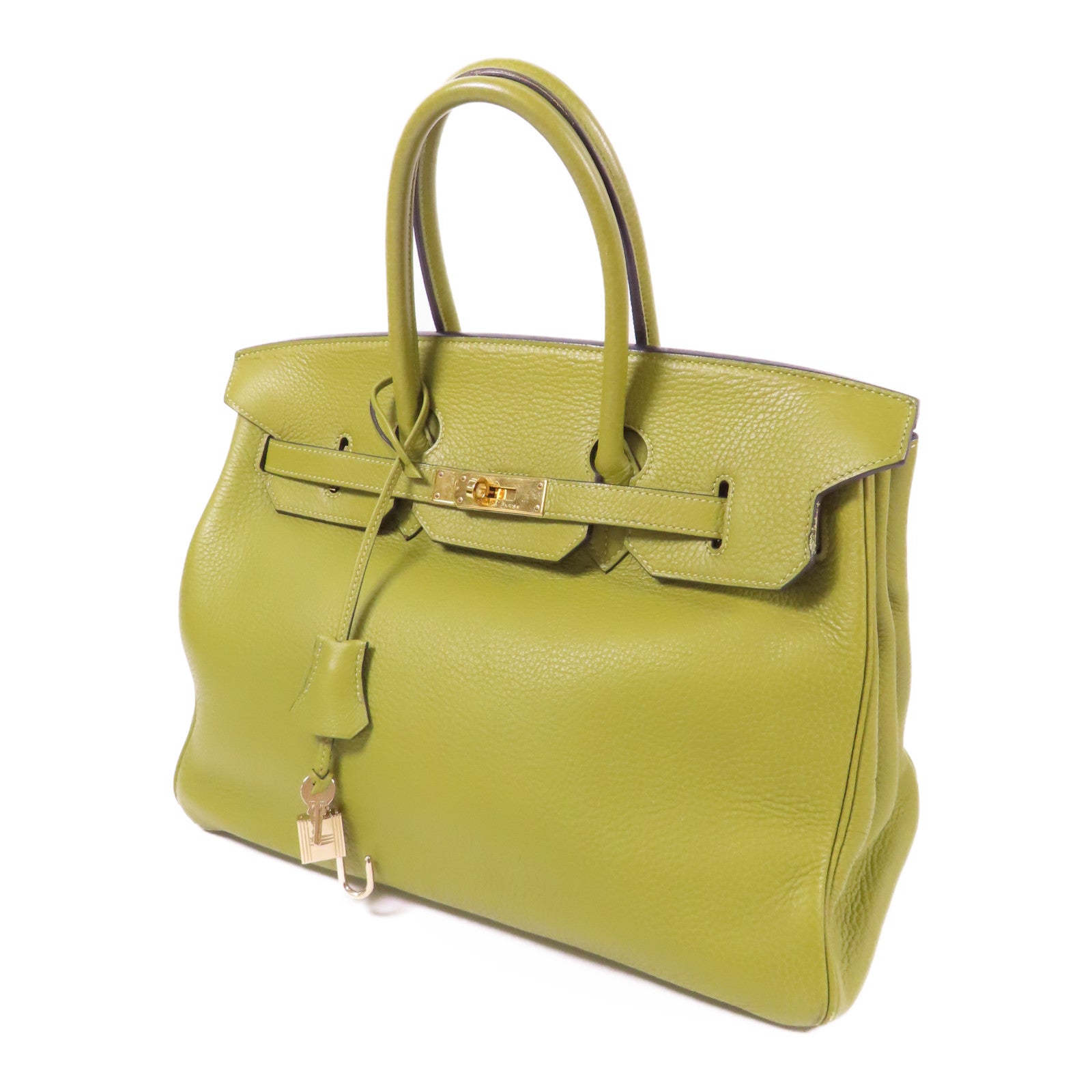 HERMES Clemence皮革Birkin 35金扣手挽袋Vert Anis