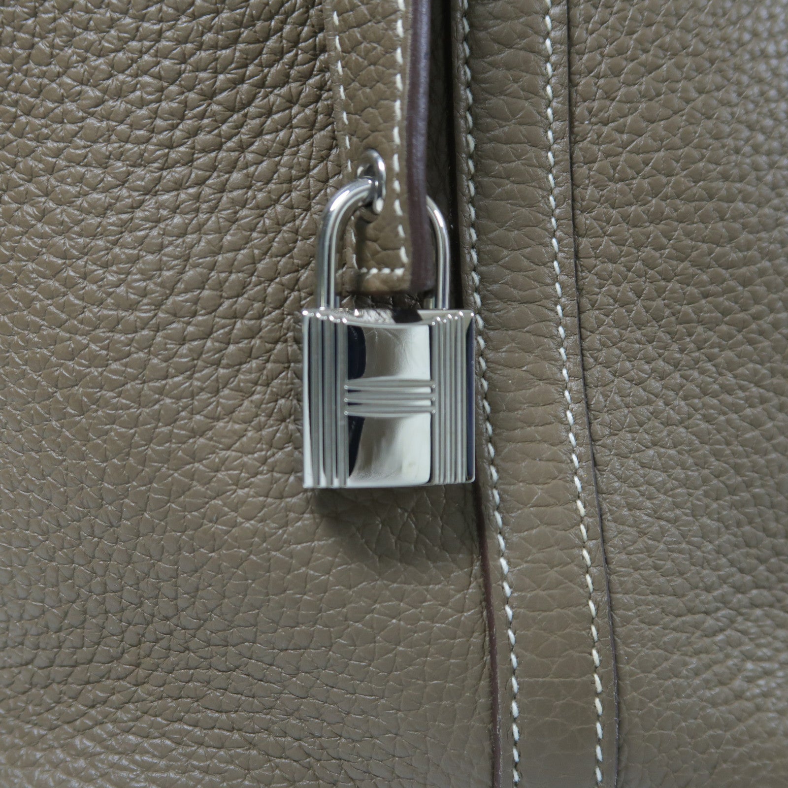 HERMES Clemence皮革Picotin MM銀扣手挽袋Etoupe