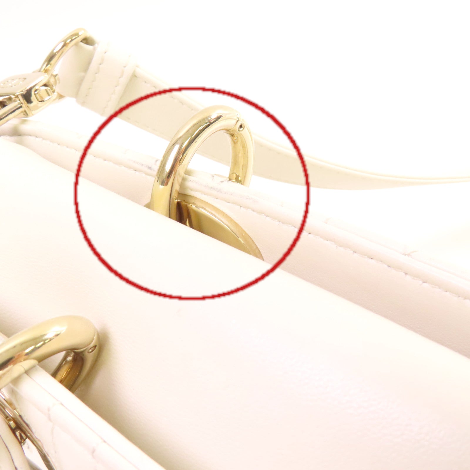 Dior 羊皮皮革Lady D-Joy Shoulder Bag金扣手挽肩背兩用袋白色