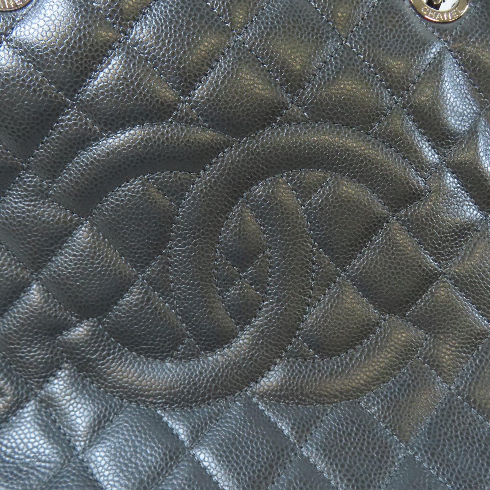 CHANEL 菱格Caviar皮革GST Grand Shopping Tote Bag銀扣肩背袋灰色