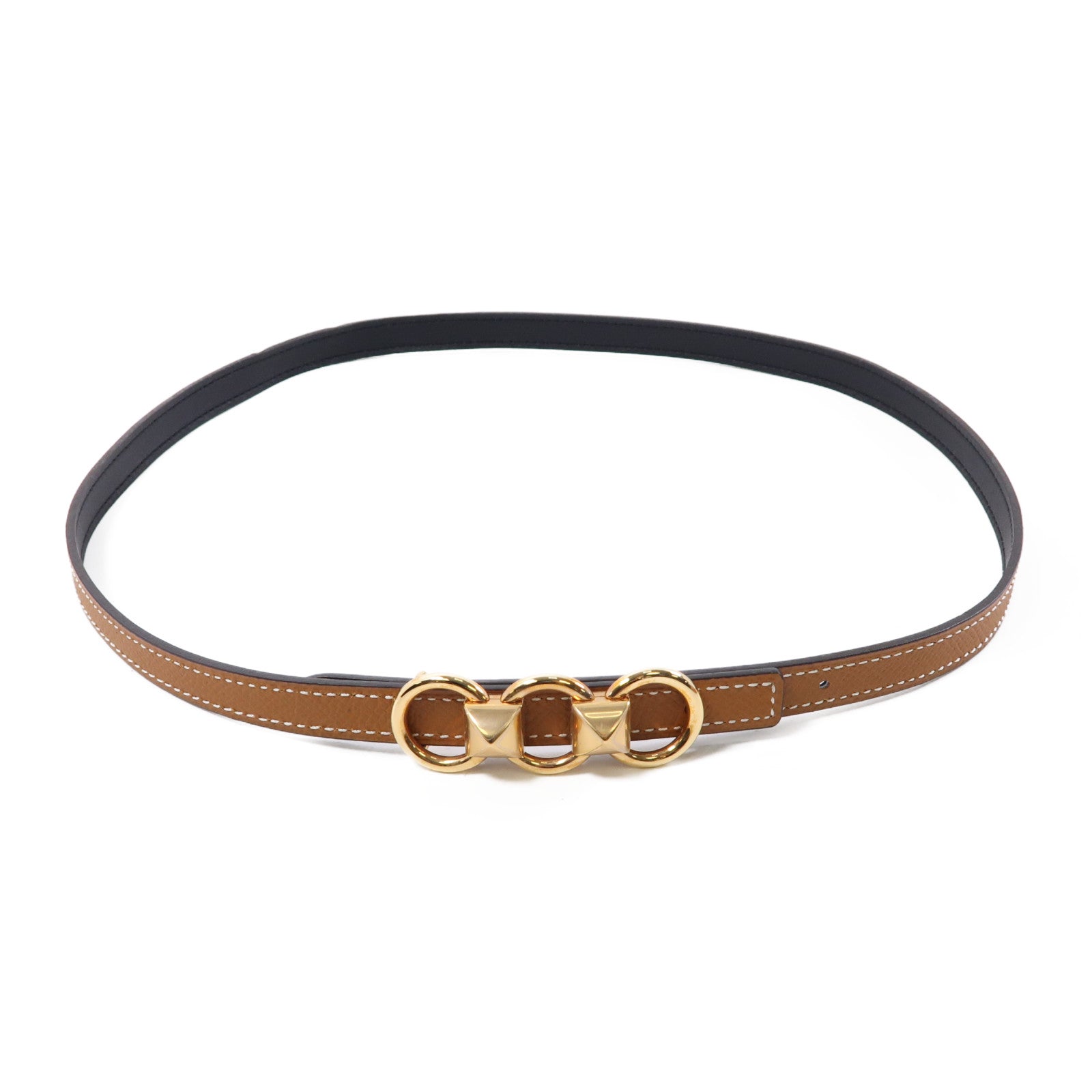 HERMES 【激減優惠】Epsom皮革Belt金扣皮帶Gold/棕色