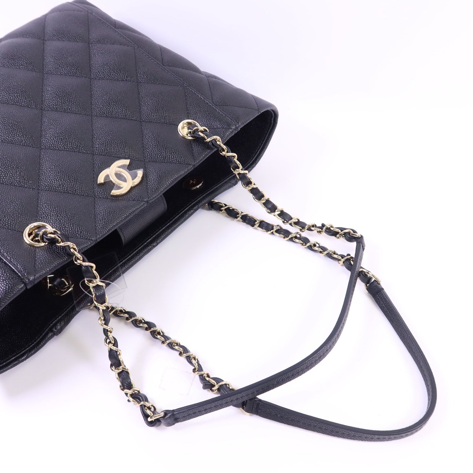 CHANEL 牛皮皮革Shoulder Tote金扣鏈帶肩背袋