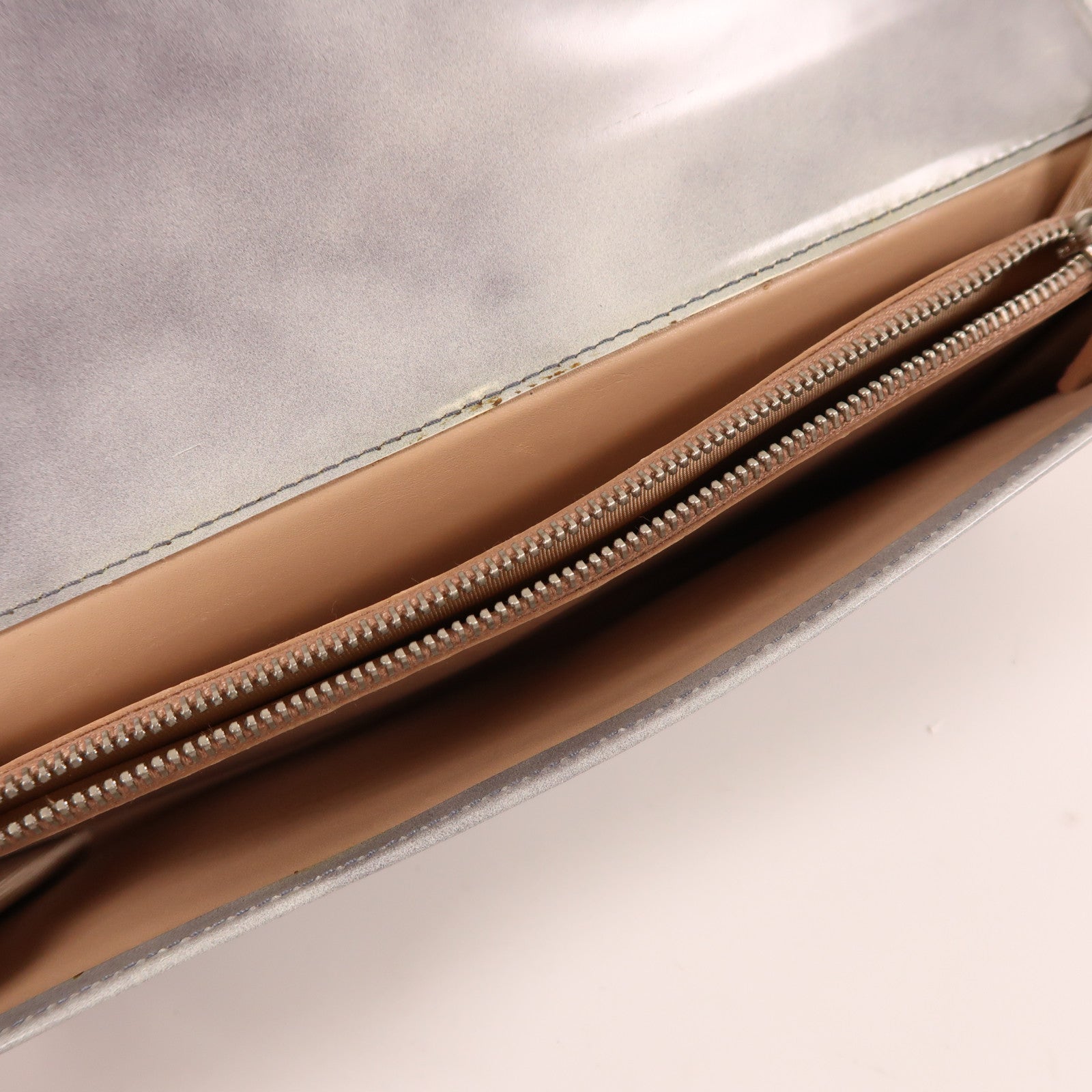 PRADA SHW Clutch Bag Pouch Calfskin Leather Grey