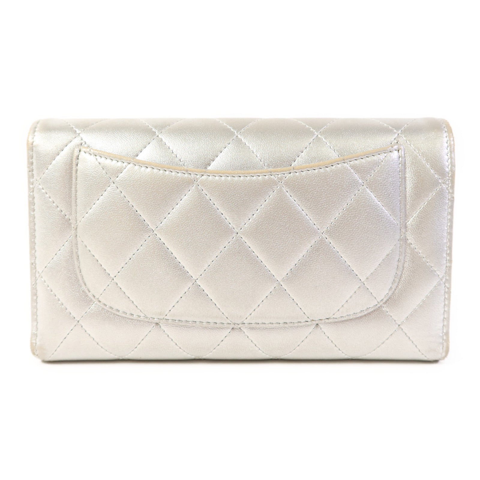CHANEL 羊皮皮革Trifold Long Wallet銀扣長錢包