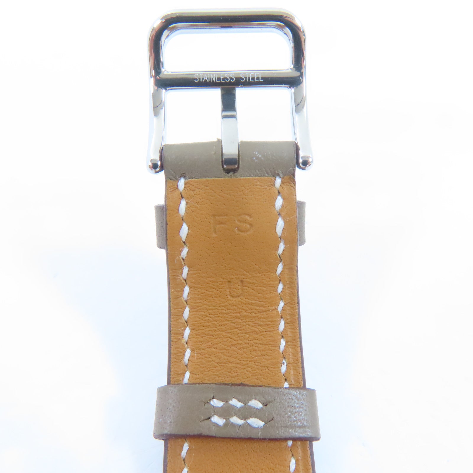 HERMES H Watch不鏽鋼/皮革手錶石英機芯白色#16cm
