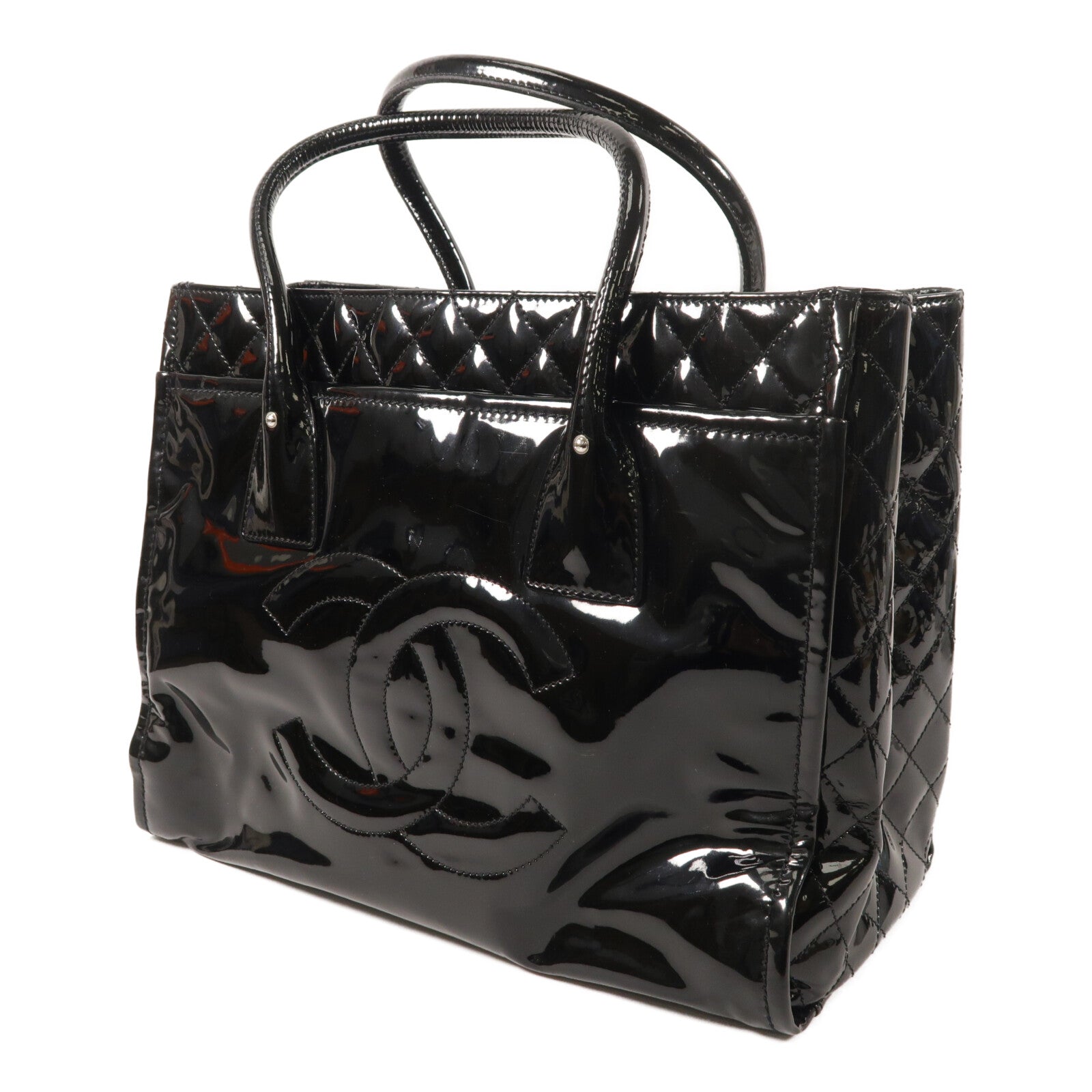 CHANEL 漆皮/牛皮皮革/Totebag銀扣肩背袋