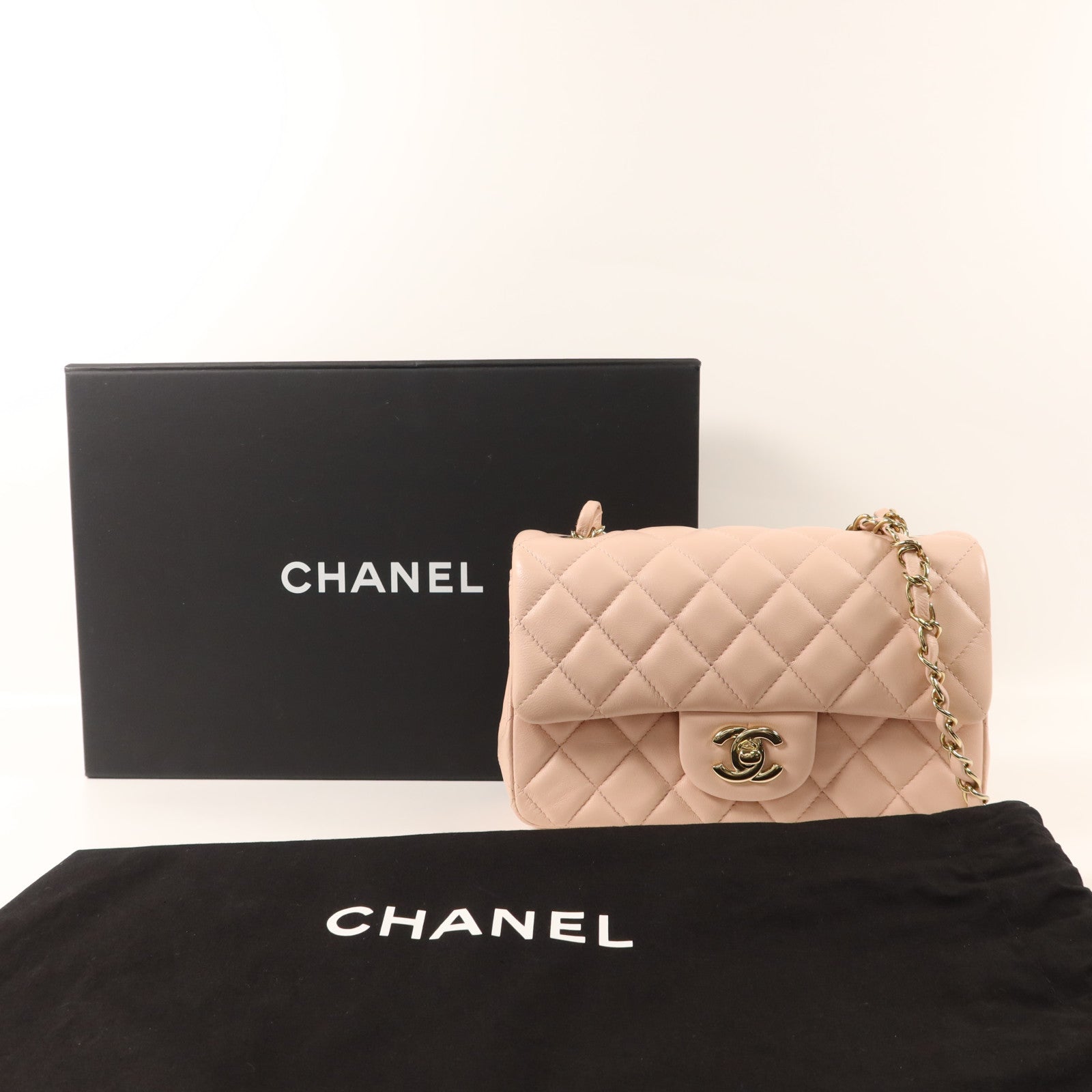 CHANEL 牛皮皮革Mini Classic 20金扣鏈帶肩背袋