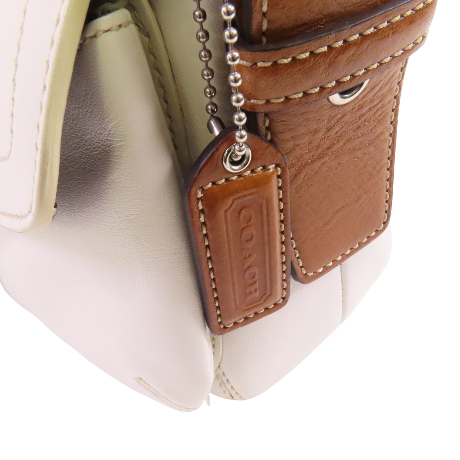 COACH 牛皮皮革Shoulder Bag銀扣肩背袋