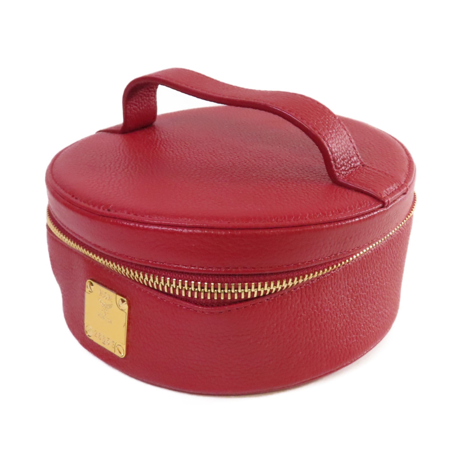 MCM 【激減優惠】皮革Vanity Cosmetic Case金扣化妝箱/手挽袋紅色