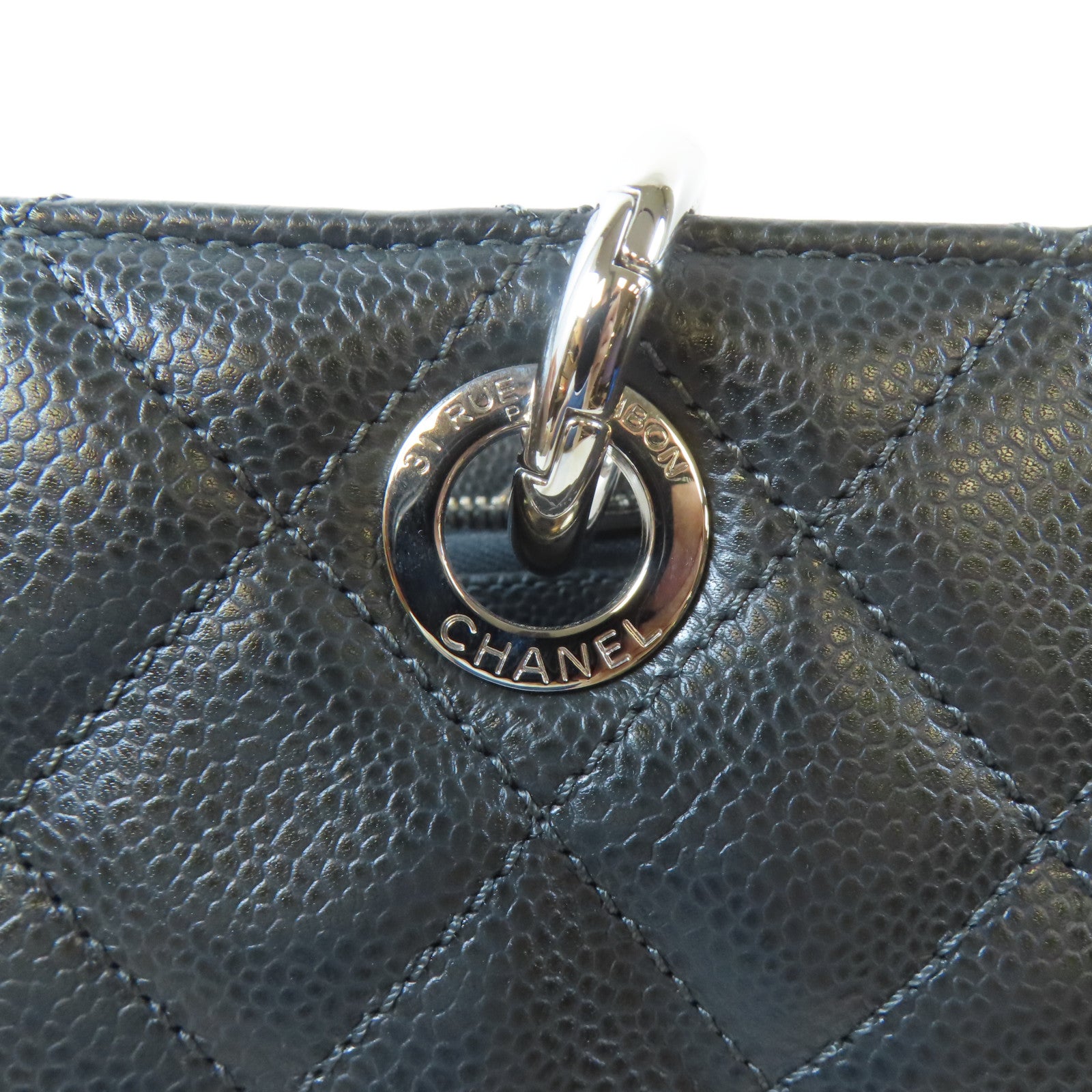 CHANEL 菱格Caviar皮革GST Grand Shopping Tote Bag銀扣肩背袋灰色