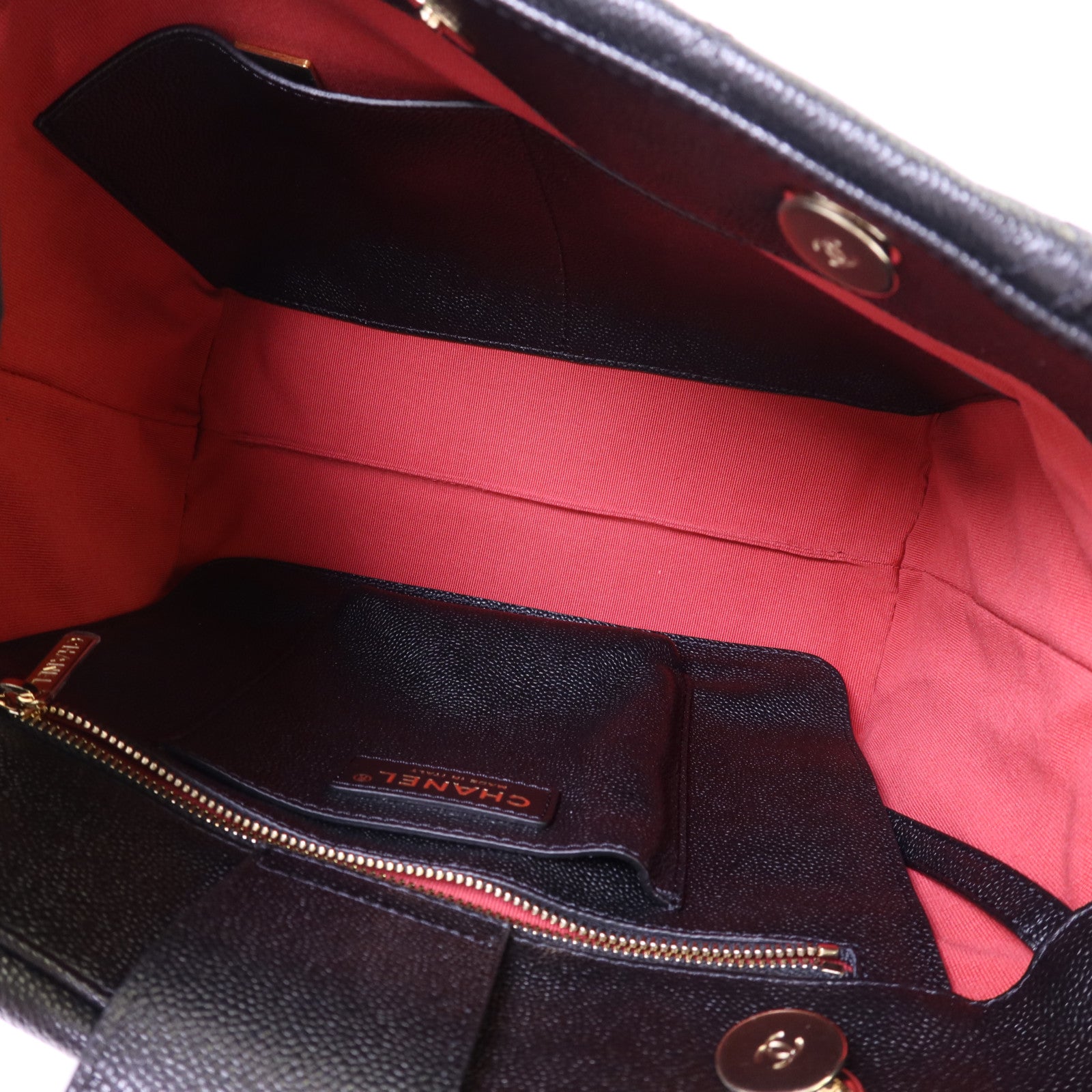 CHANEL 牛皮皮革Shoulder Tote金扣鏈帶肩背袋