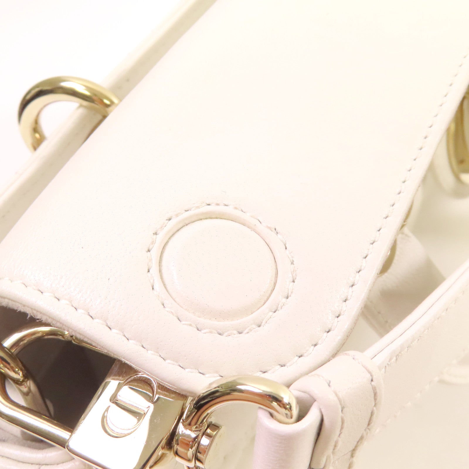 Dior 羊皮皮革Lady D-Joy Shoulder Bag金扣手挽肩背兩用袋白色