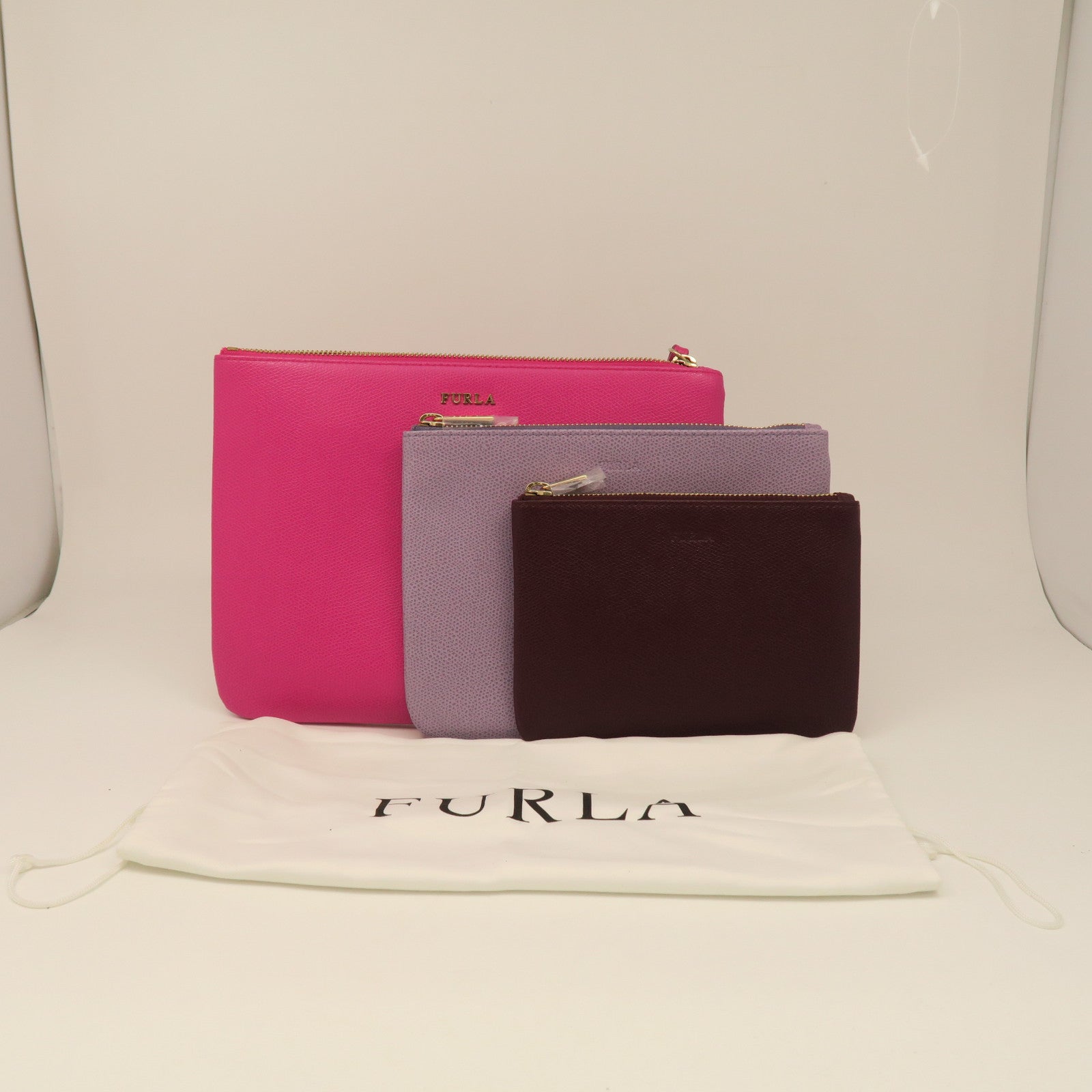 Furla 牛皮皮革Pouch银扣手提包粉红色/紫色/啡色