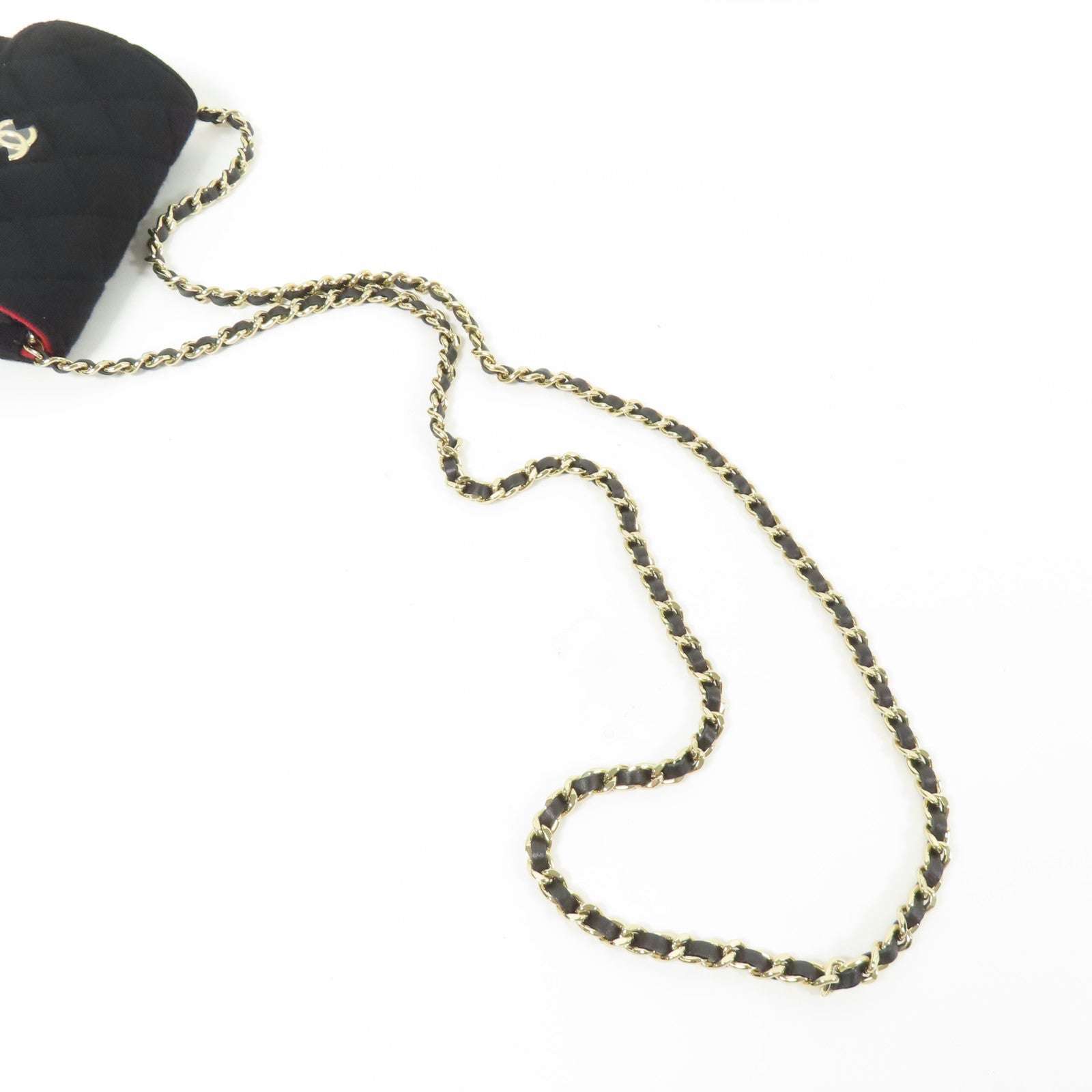 CHANEL 棉質Mini Chain Bag金扣鏈帶肩背袋