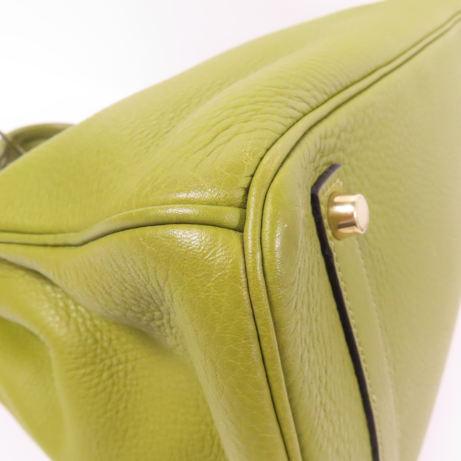 HERMES Clemence皮革Birkin 35金扣手挽袋Vert Anis