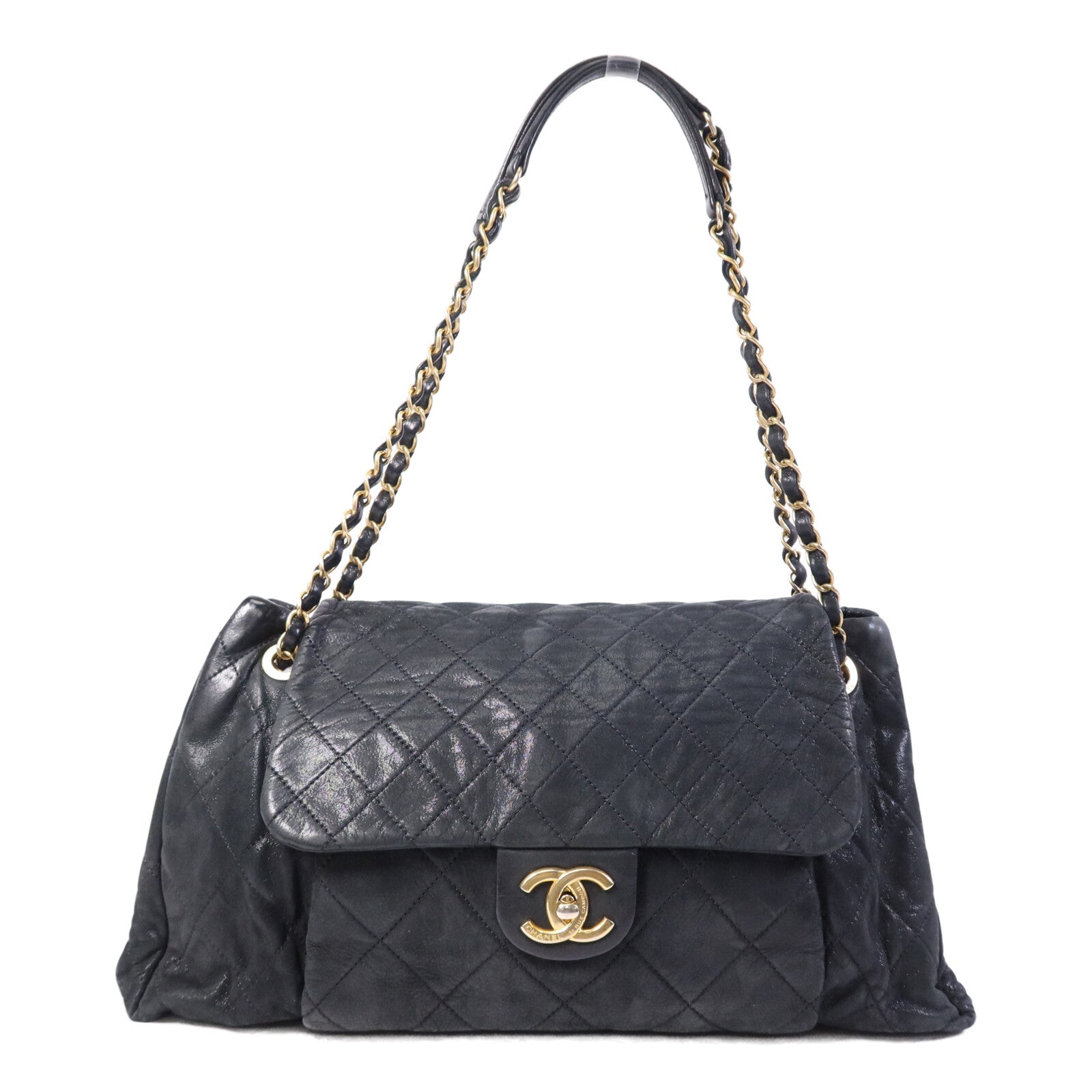 CHANEL 牛皮皮革Chic Qoilt Accordion Flap Bag金扣鏈帶肩背袋