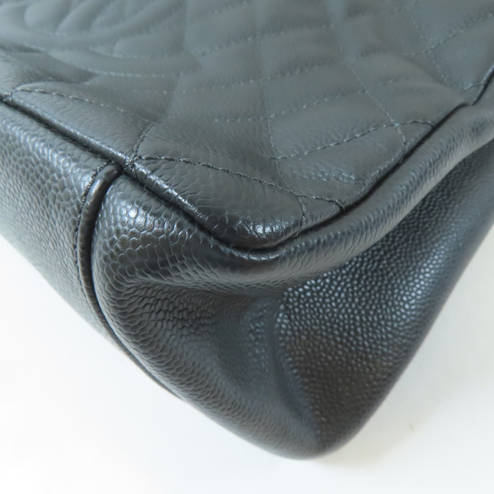 CHANEL 菱格Caviar皮革GST Grand Shopping Tote Bag銀扣肩背袋灰色