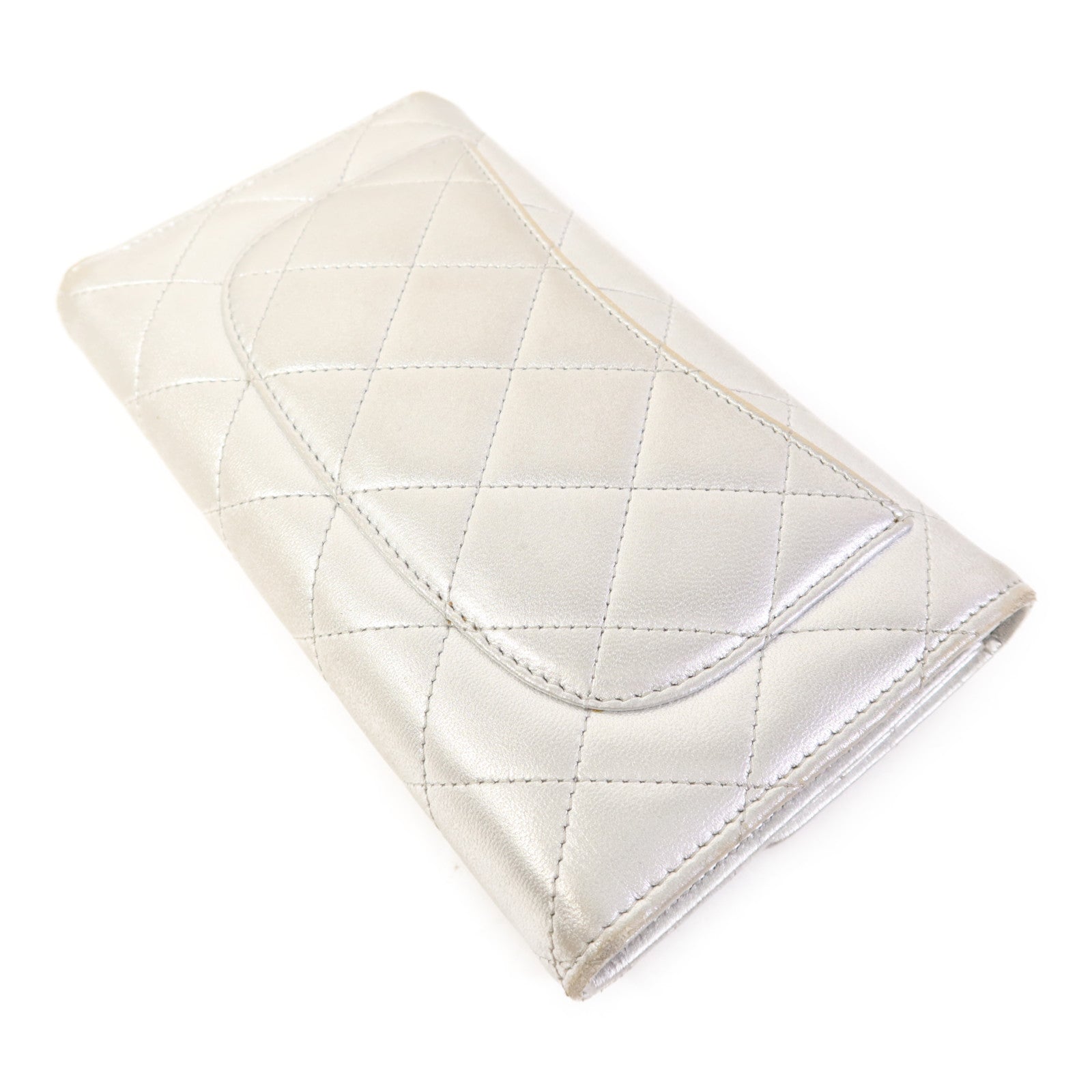 CHANEL 羊皮皮革Trifold Long Wallet銀扣長錢包