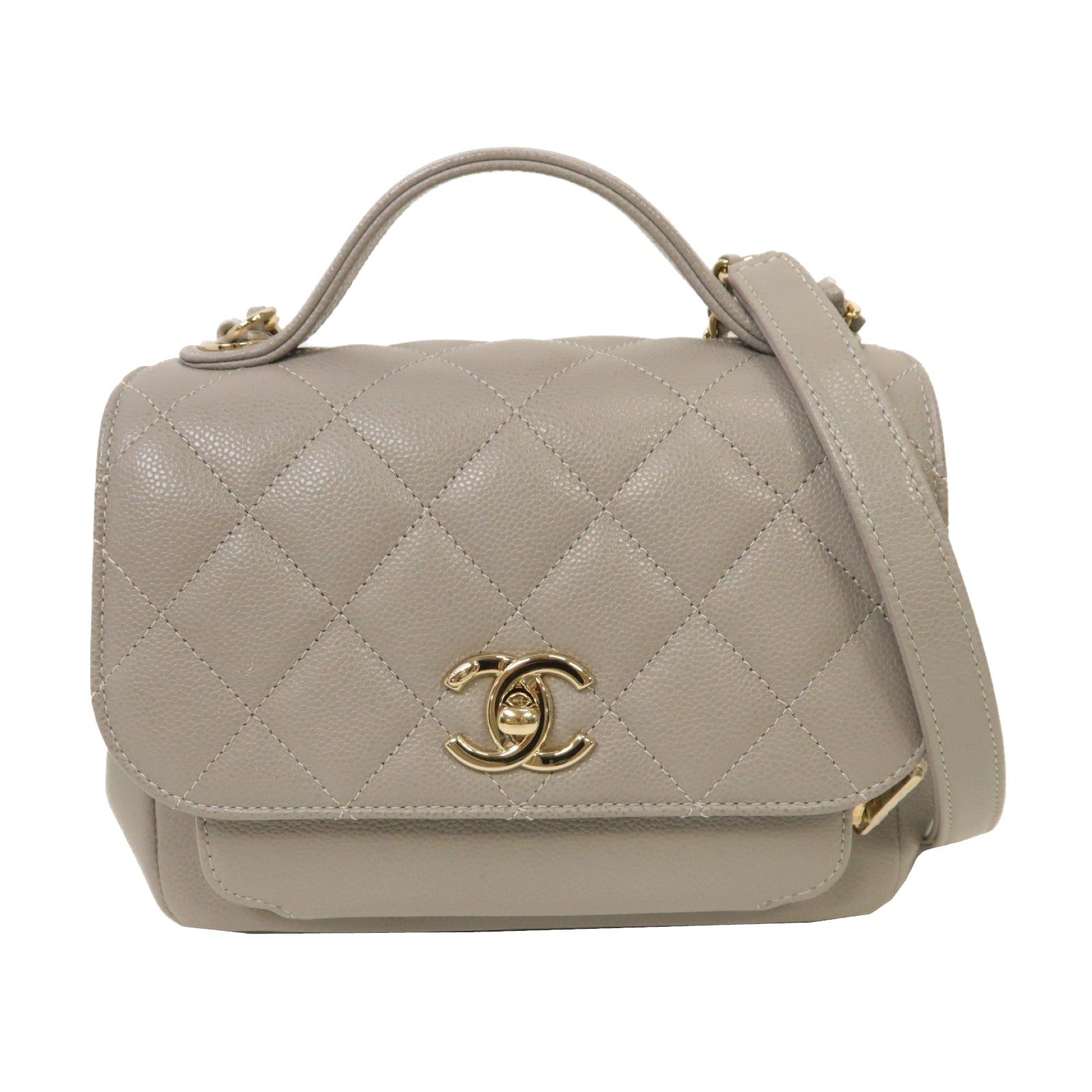CHANEL 菱格Caviar皮革Chain Shoulder Bag金扣手挽肩背兩用袋灰色