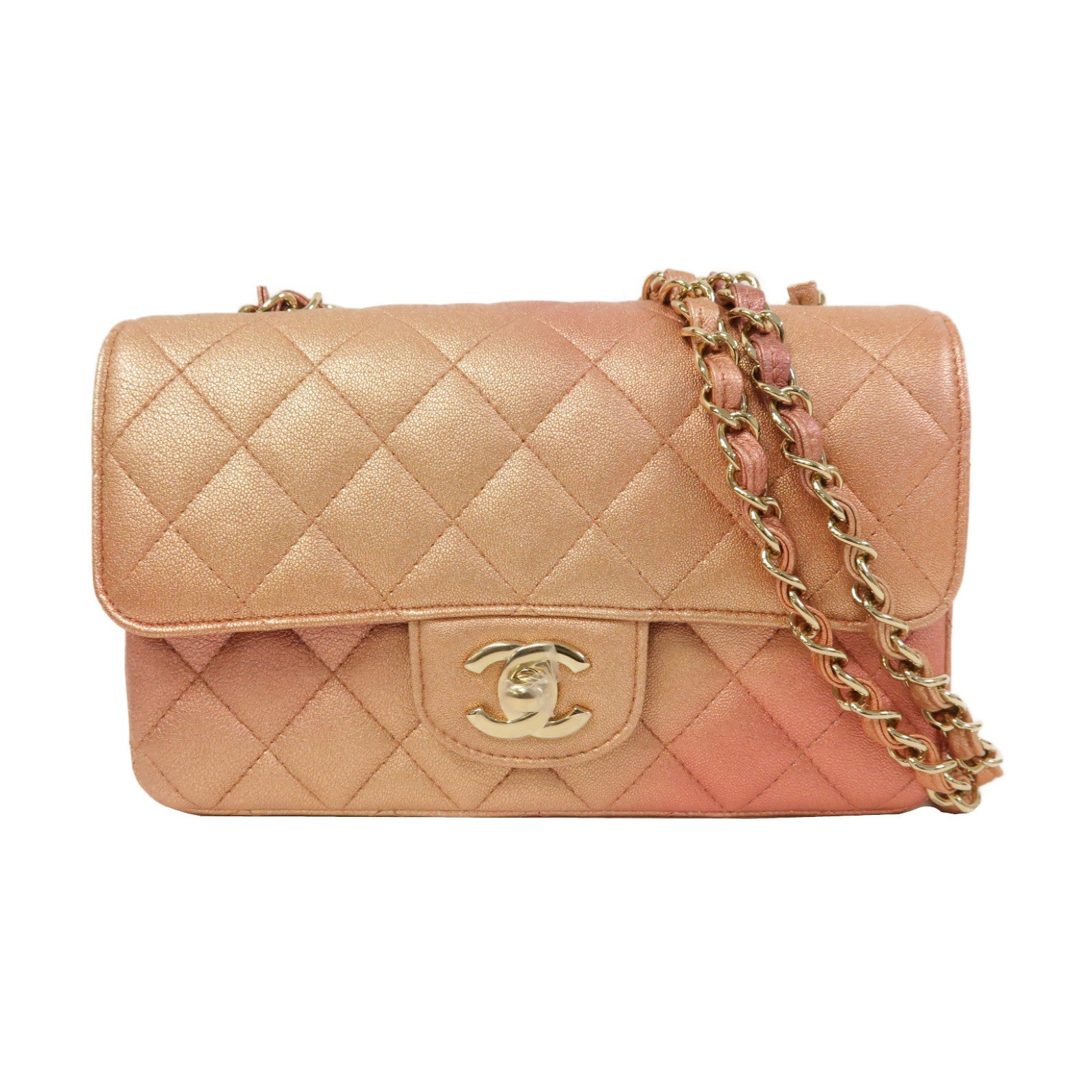 CHANEL 菱格牛皮皮革Classic 20金扣鏈帶肩背袋粉紅色