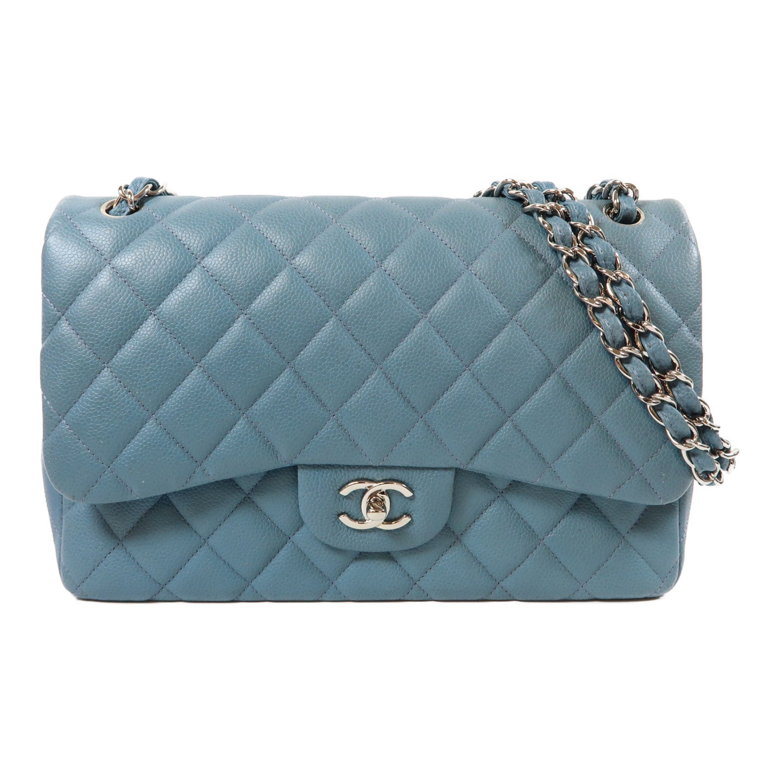 CHANEL 【激減優惠】菱格牛皮皮革Chain Shoulder Bag銀扣鏈帶肩背袋藍色