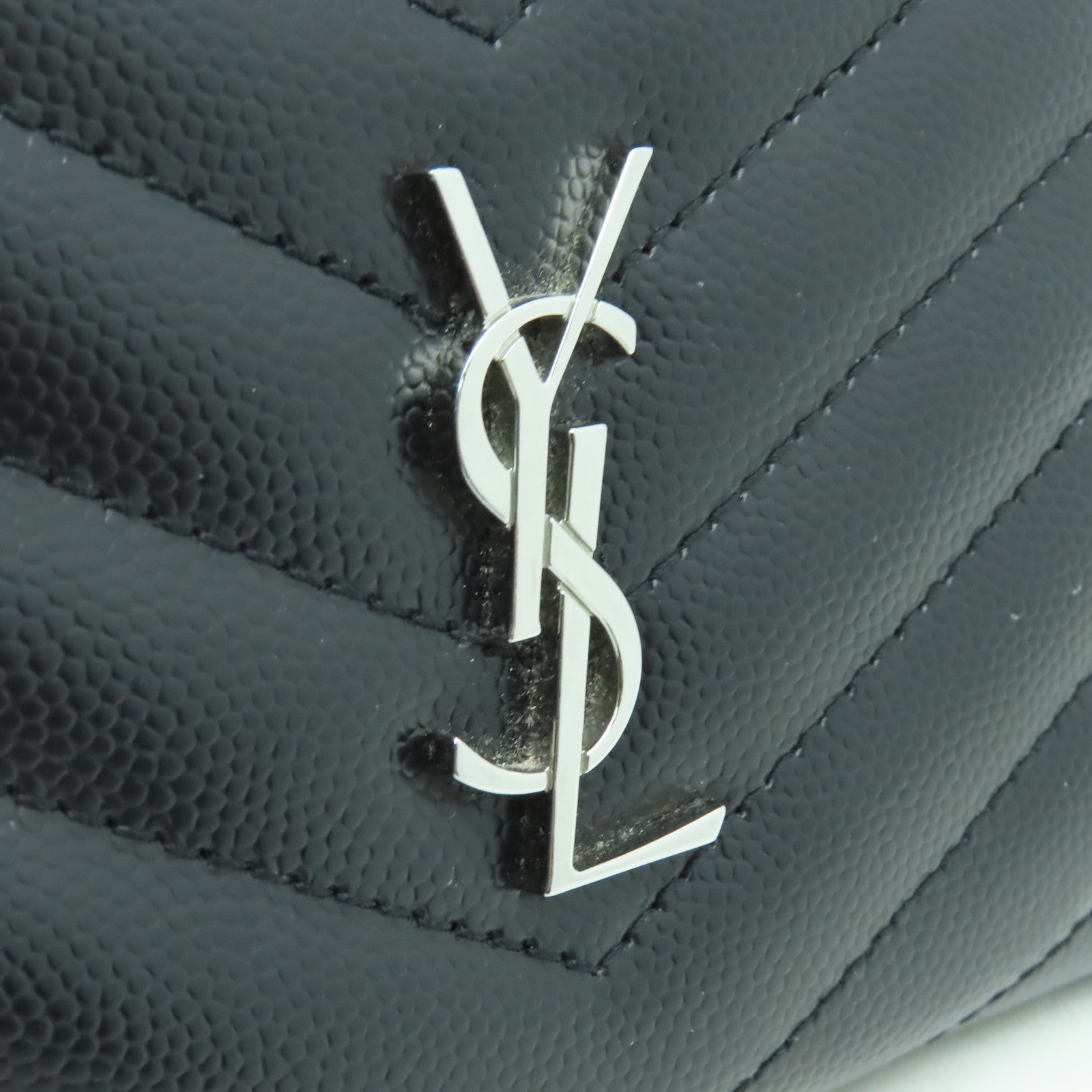 YVES SAINT LAURENT 牛皮皮革Wallet銀扣錢包黒色