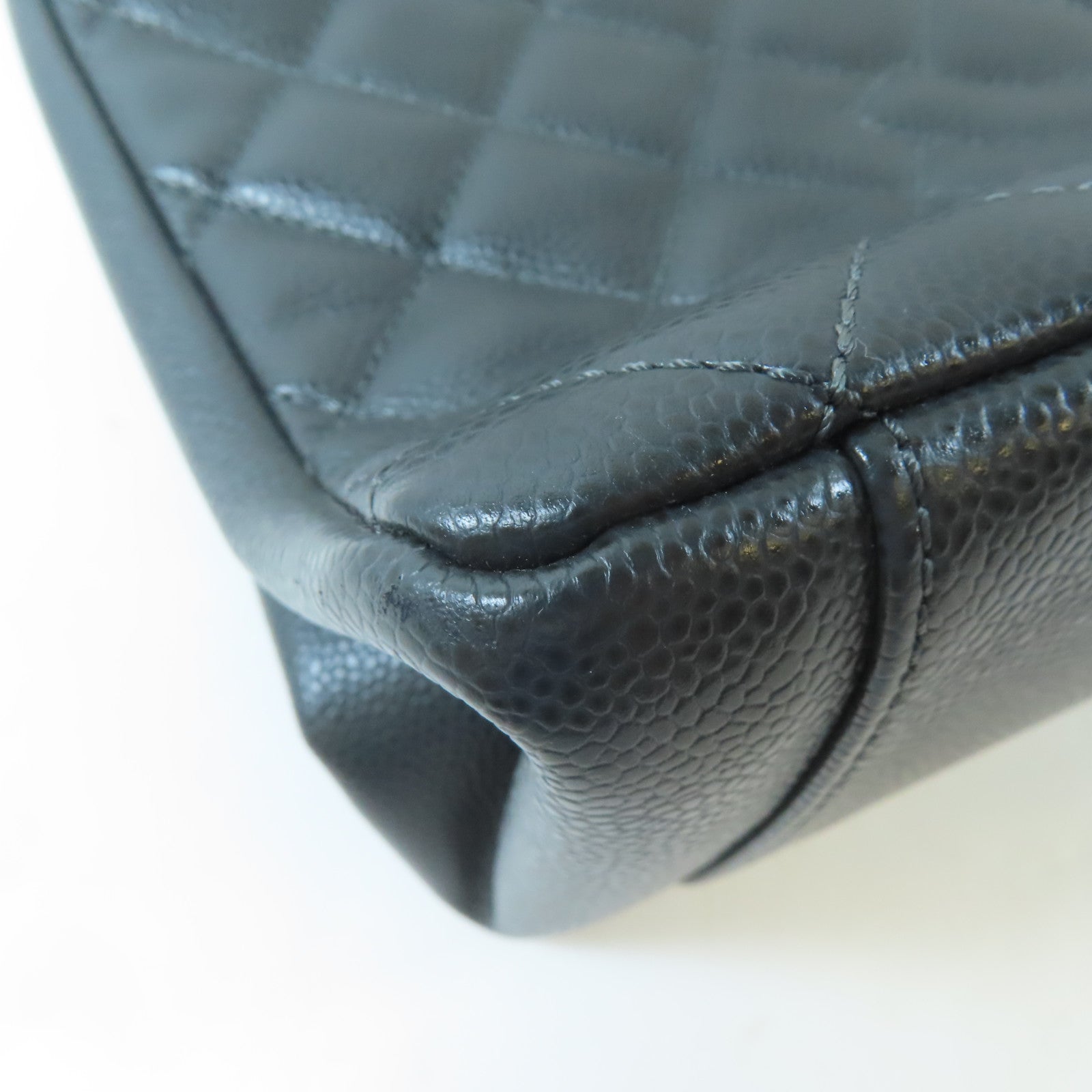 CHANEL 菱格Caviar皮革GST Grand Shopping Tote Bag銀扣肩背袋灰色