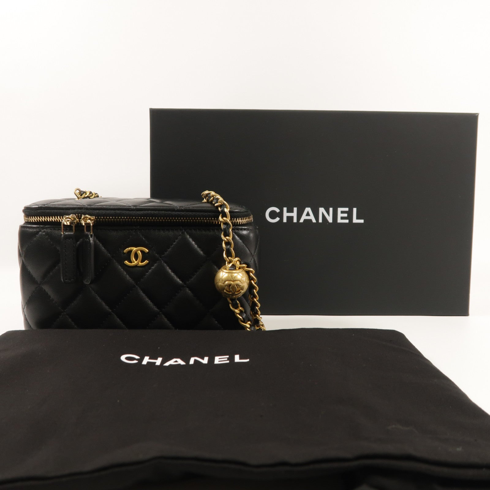 CHANEL 羊皮皮革Vanity Case Gold Ball金扣肩背袋