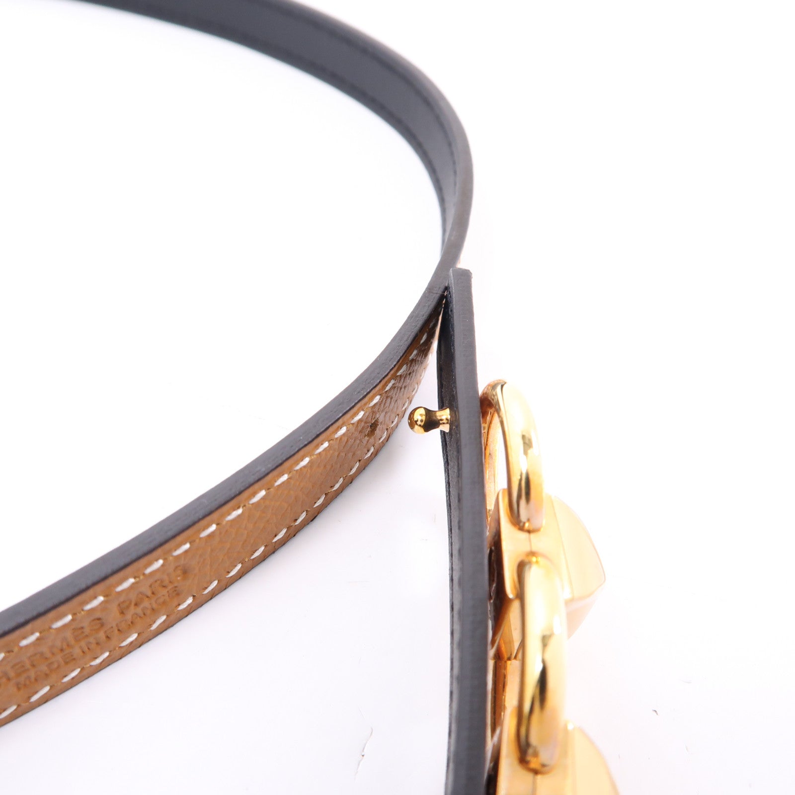 HERMES 【激減優惠】Epsom皮革Belt金扣皮帶Gold/棕色