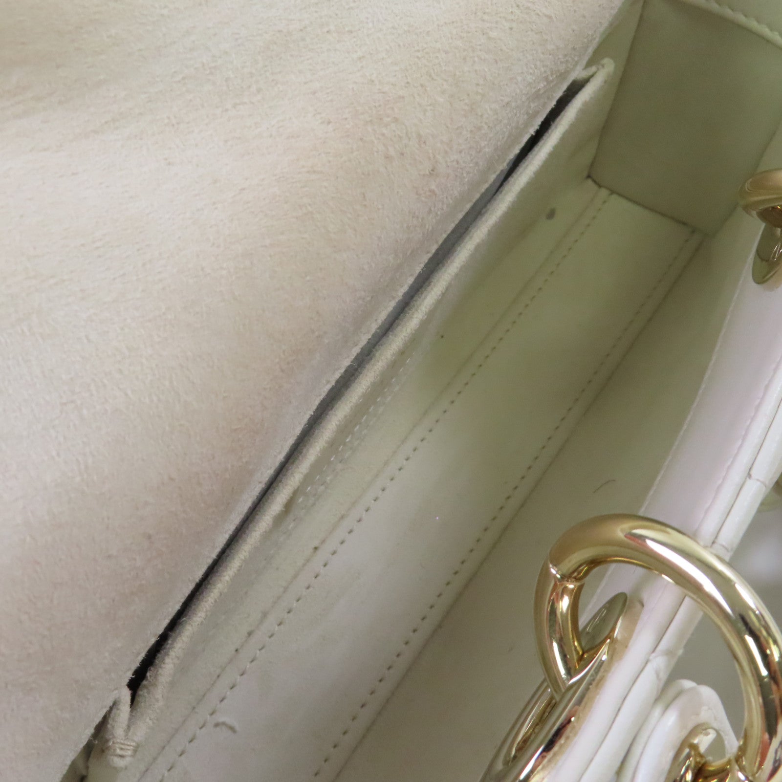 Dior 羊皮皮革Lady D-Joy Shoulder Bag金扣手挽肩背兩用袋白色