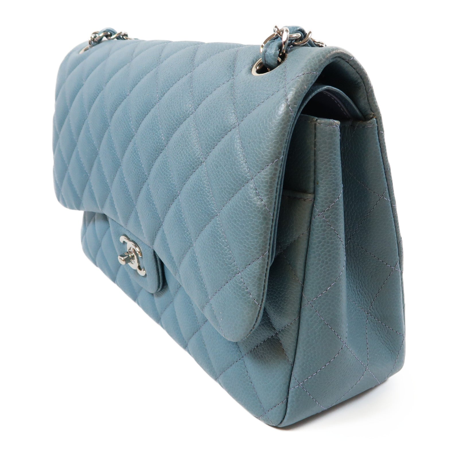 CHANEL 【激減優惠】菱格牛皮皮革Chain Shoulder Bag銀扣鏈帶肩背袋藍色