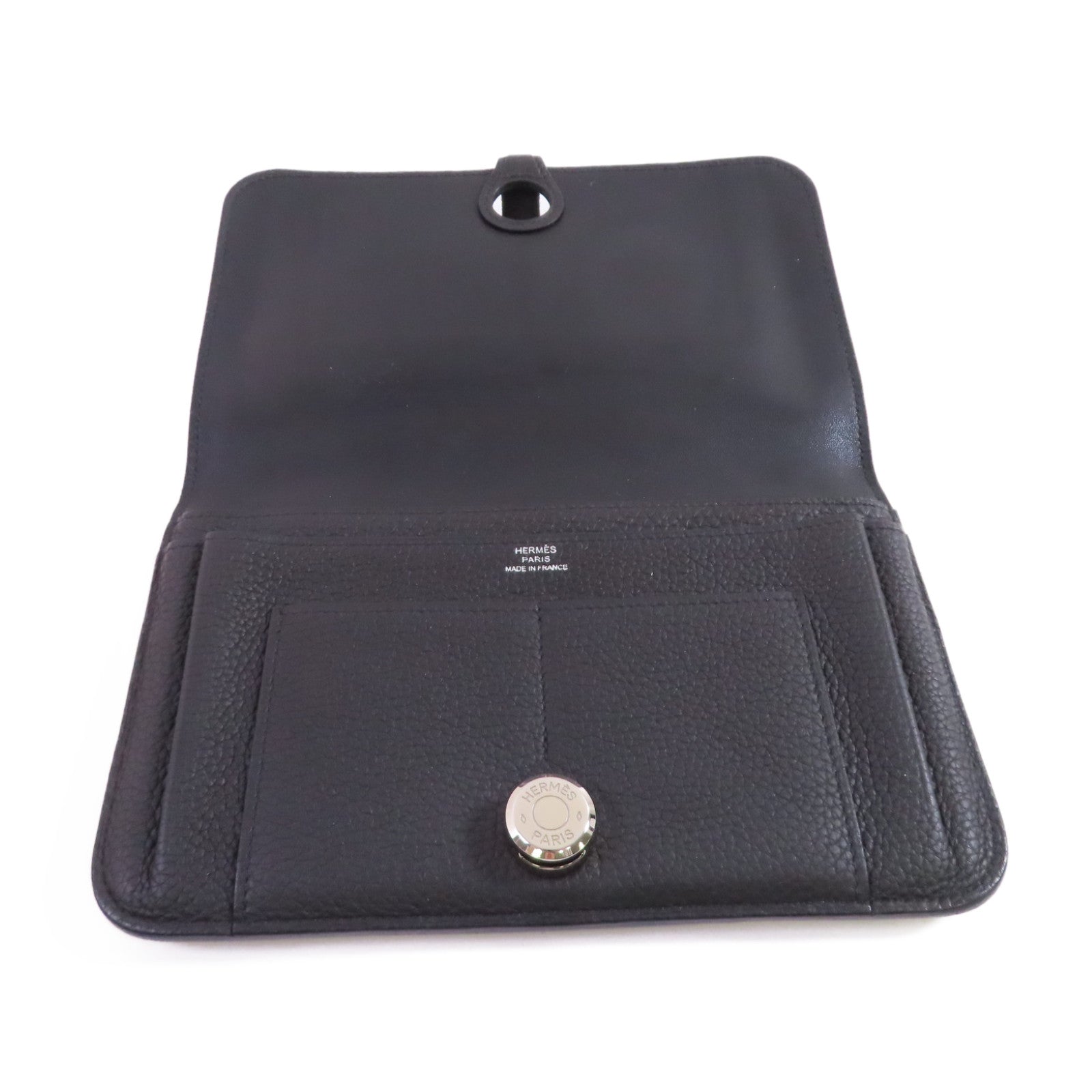 HERMES Togo皮革Dogon Wallet銀扣長錢包Noir/黑色