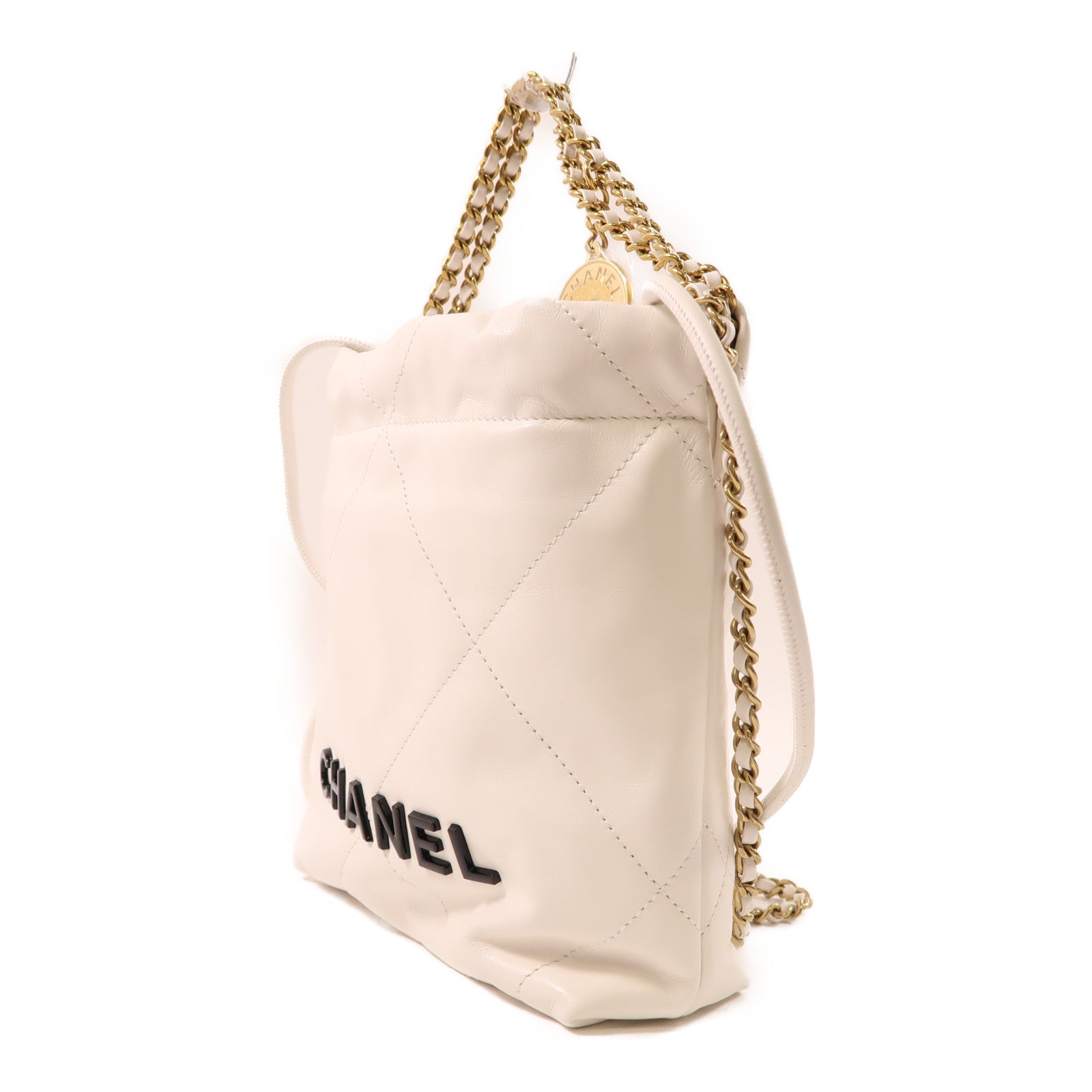 CHANEL 羊皮皮革C22 Mini金扣鏈帶肩背袋白色